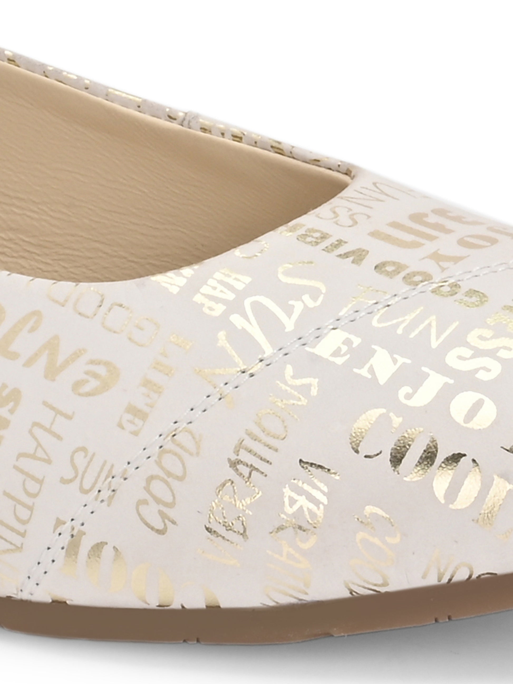 White Printed Ballerinas with Words