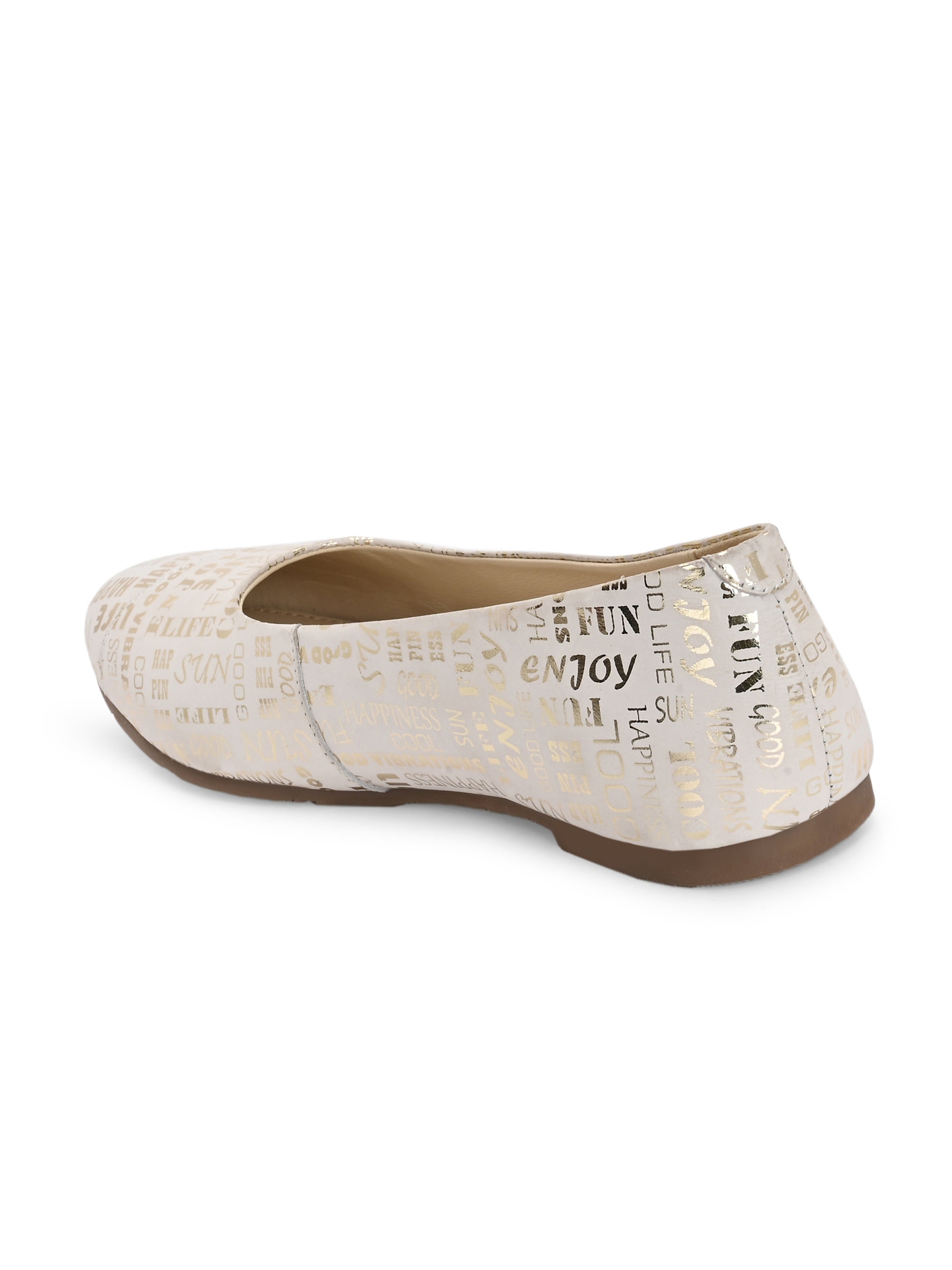 White Printed Ballerinas with Words