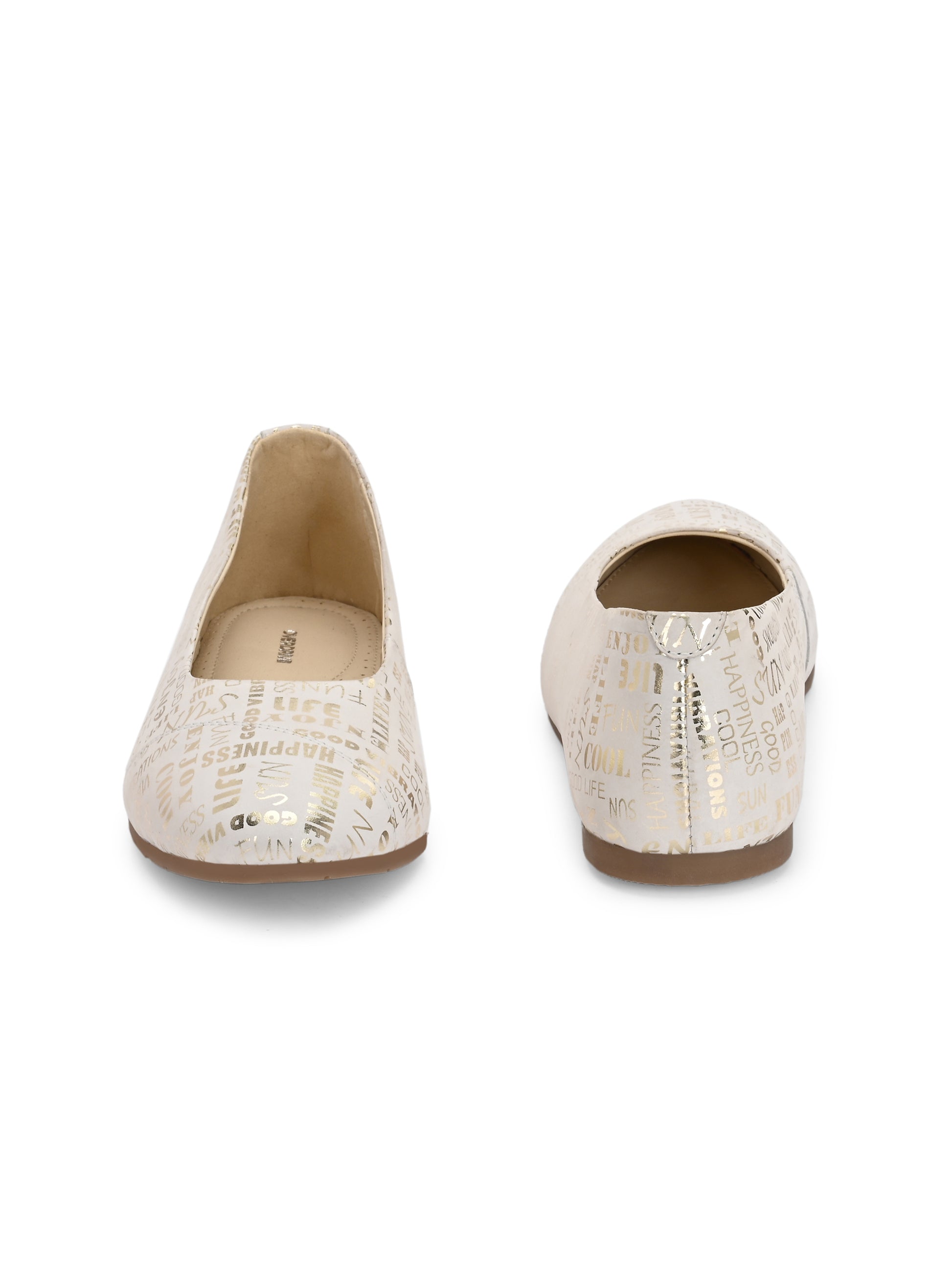 White Printed Ballerinas with Words