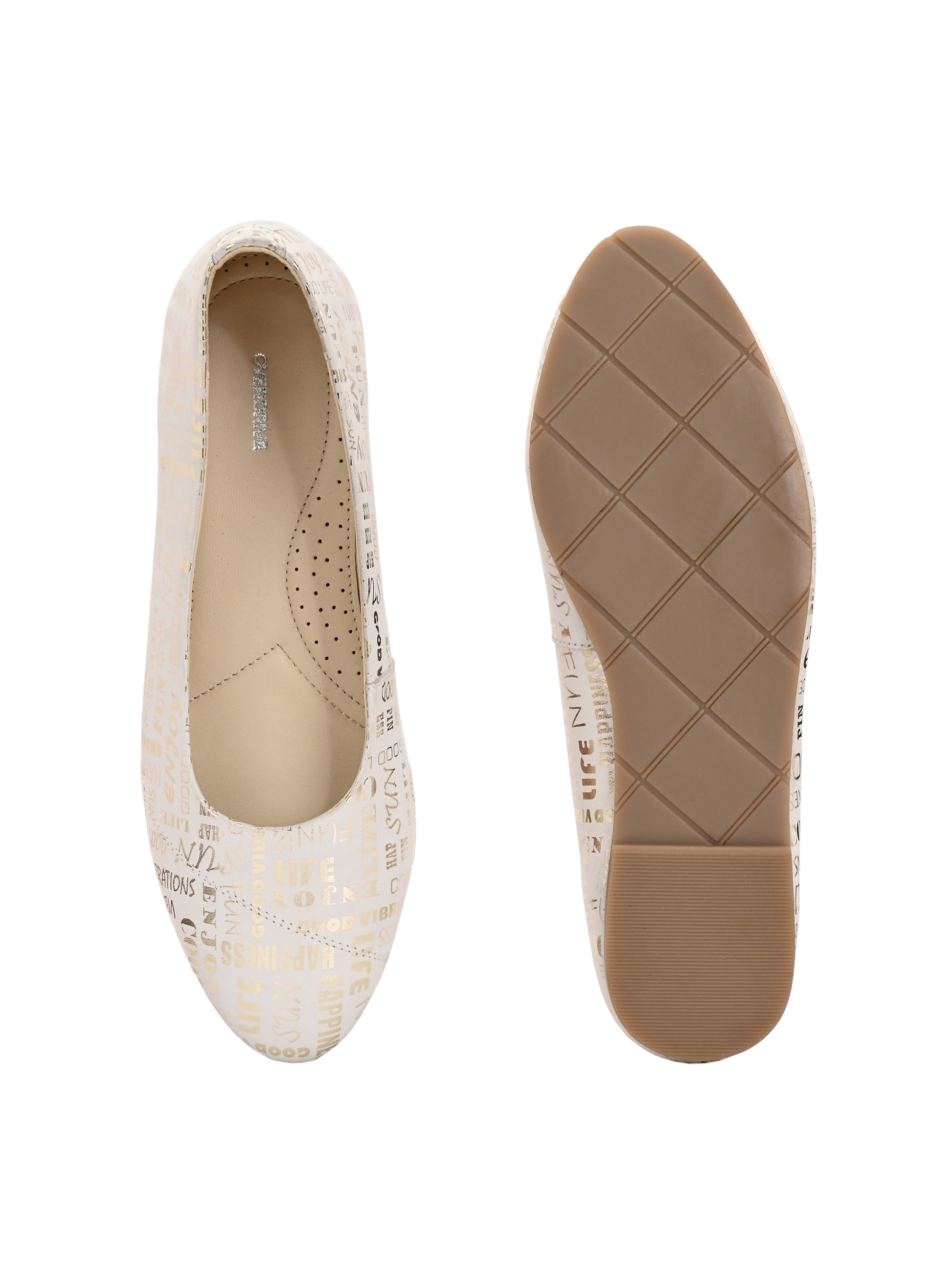 White Printed Ballerinas with Words