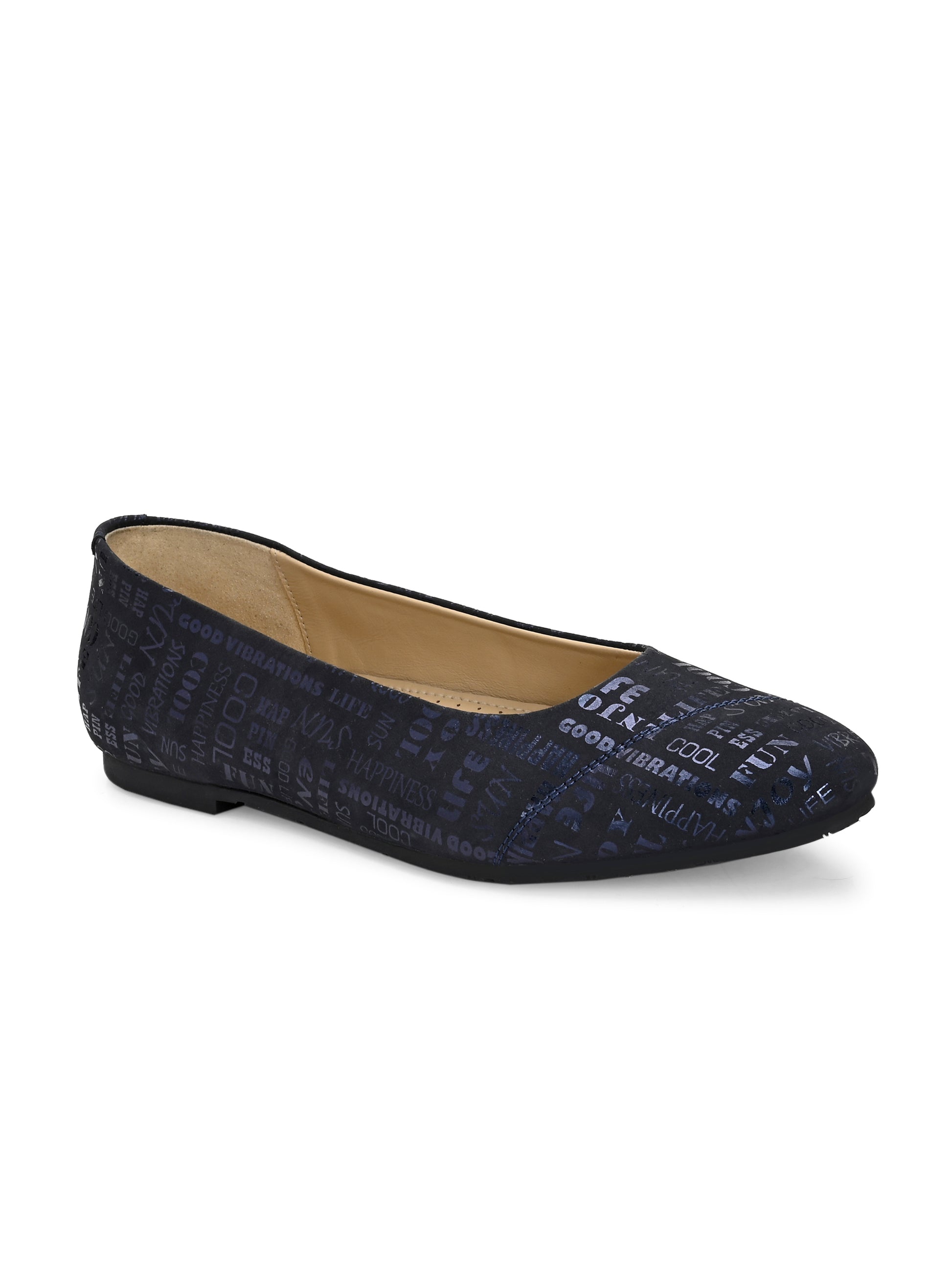 Overdrive Women’s Navy Blue Printed Flats – Cushioned Everyday Ballerinas