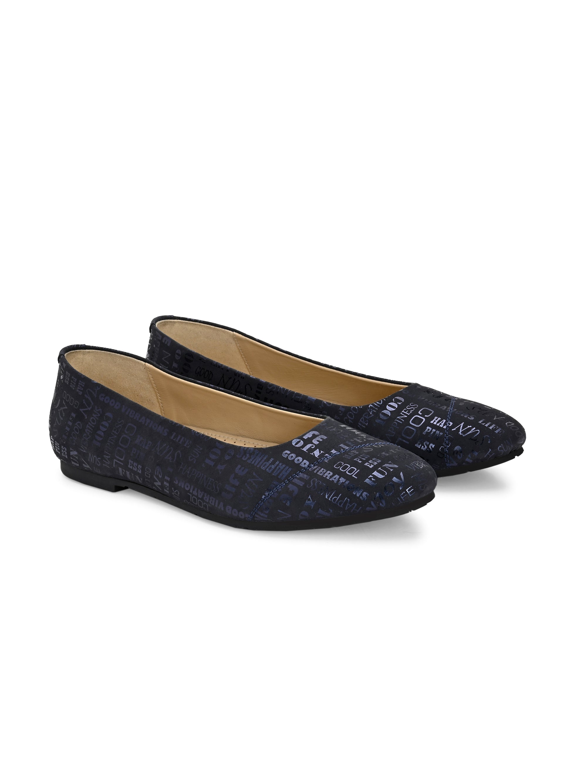 Overdrive Women’s Navy Blue Printed Flats – Cushioned Everyday Ballerinas