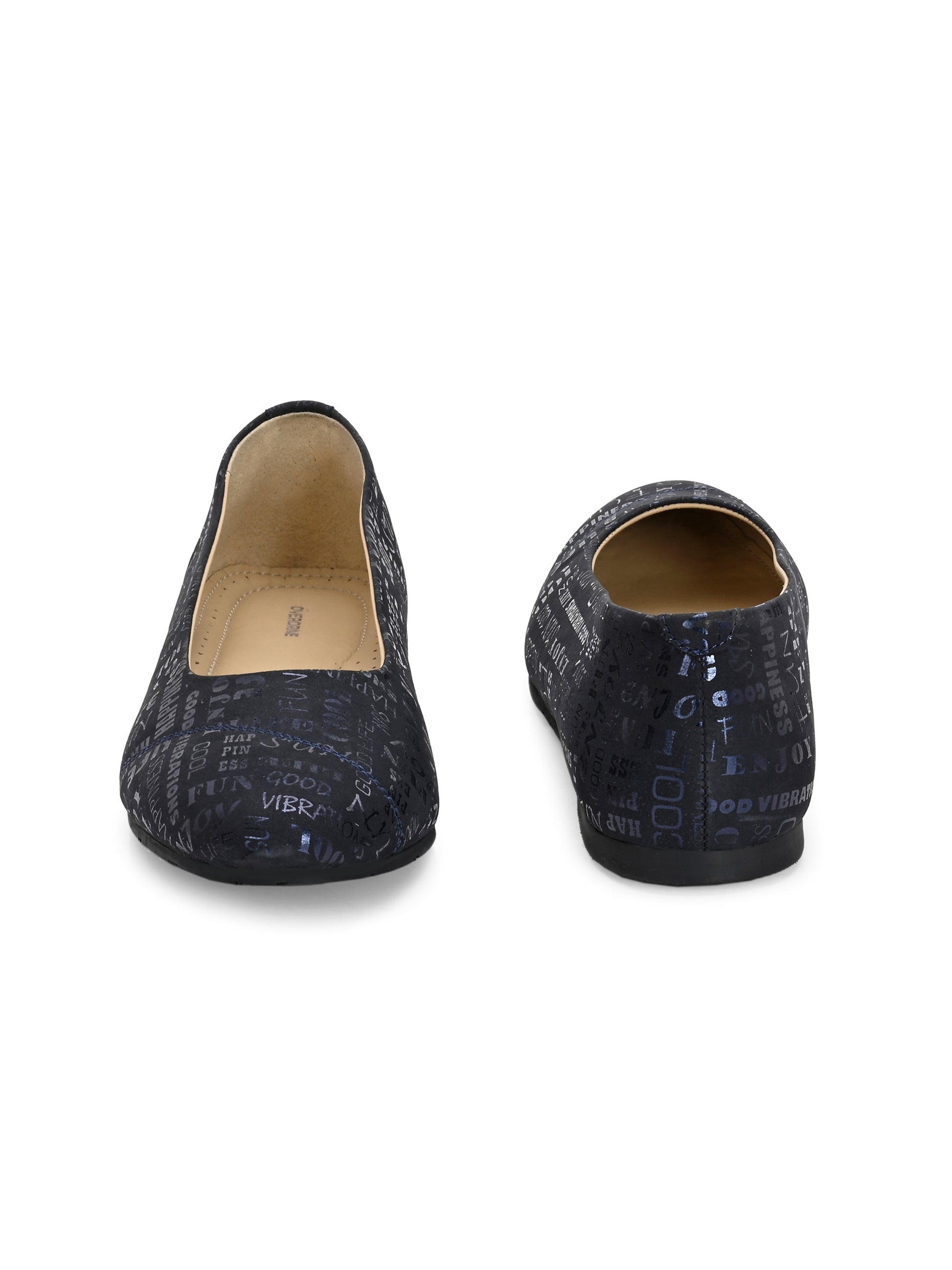 Overdrive Women’s Navy Blue Printed Flats – Cushioned Everyday Ballerinas