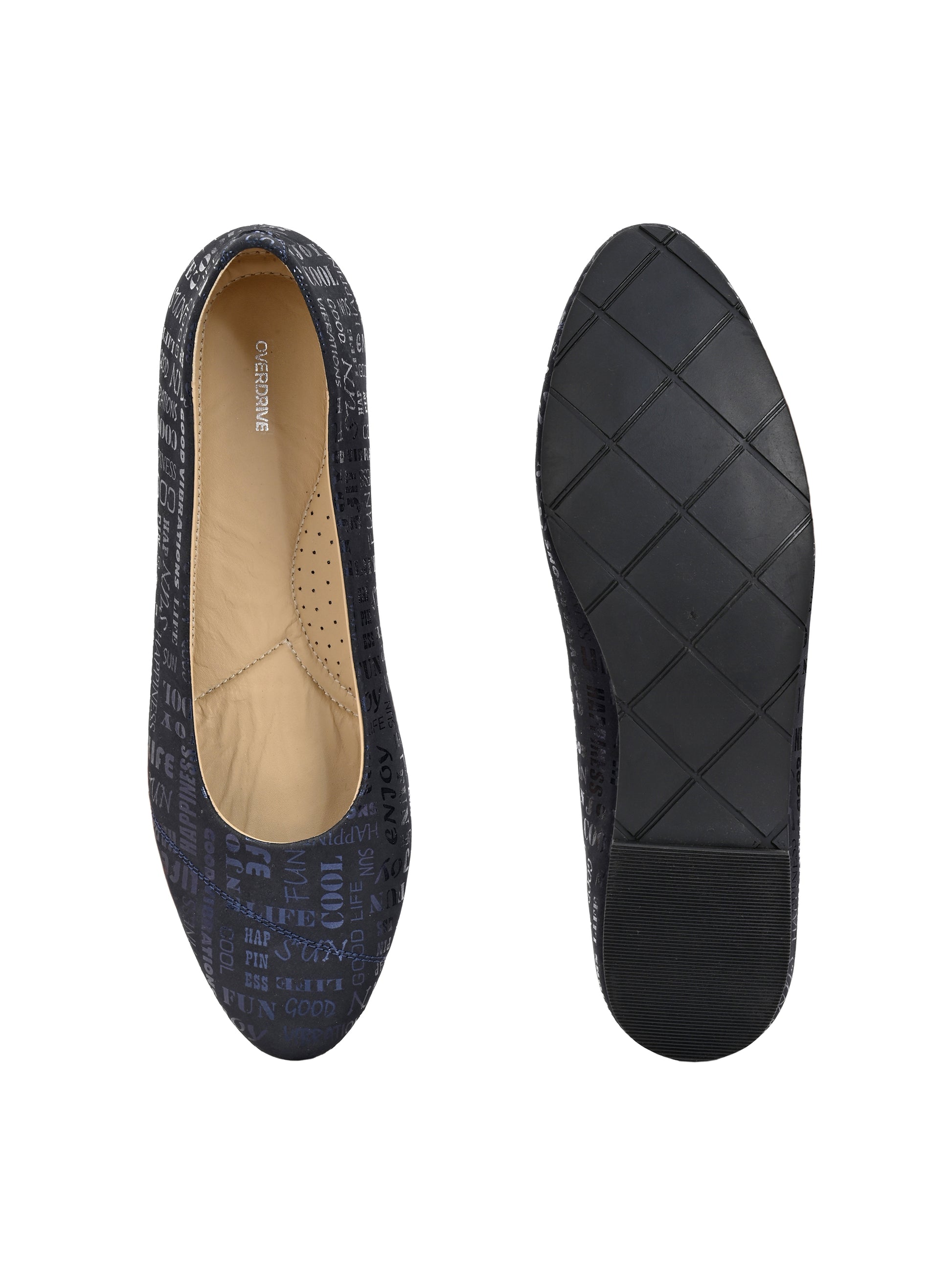 Overdrive Women’s Navy Blue Printed Flats – Cushioned Everyday Ballerinas