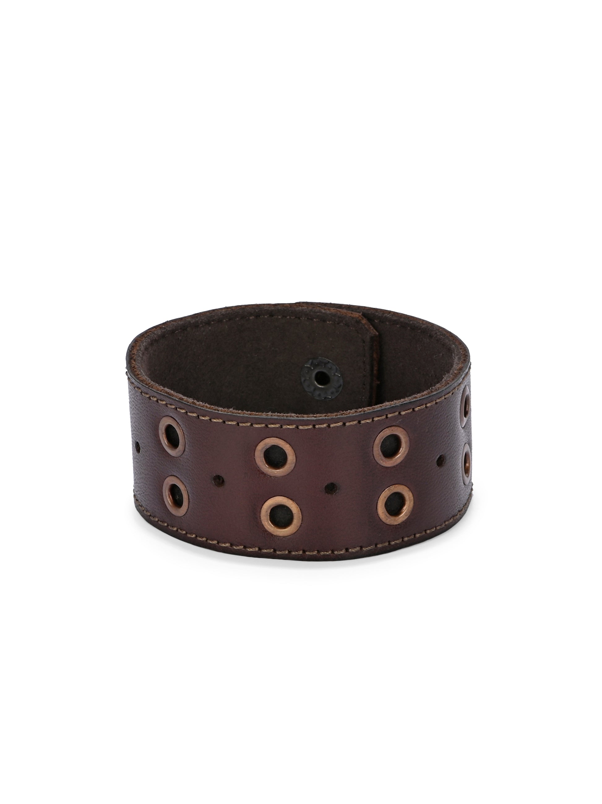 Dark Brown Leather Wristband with Grommets