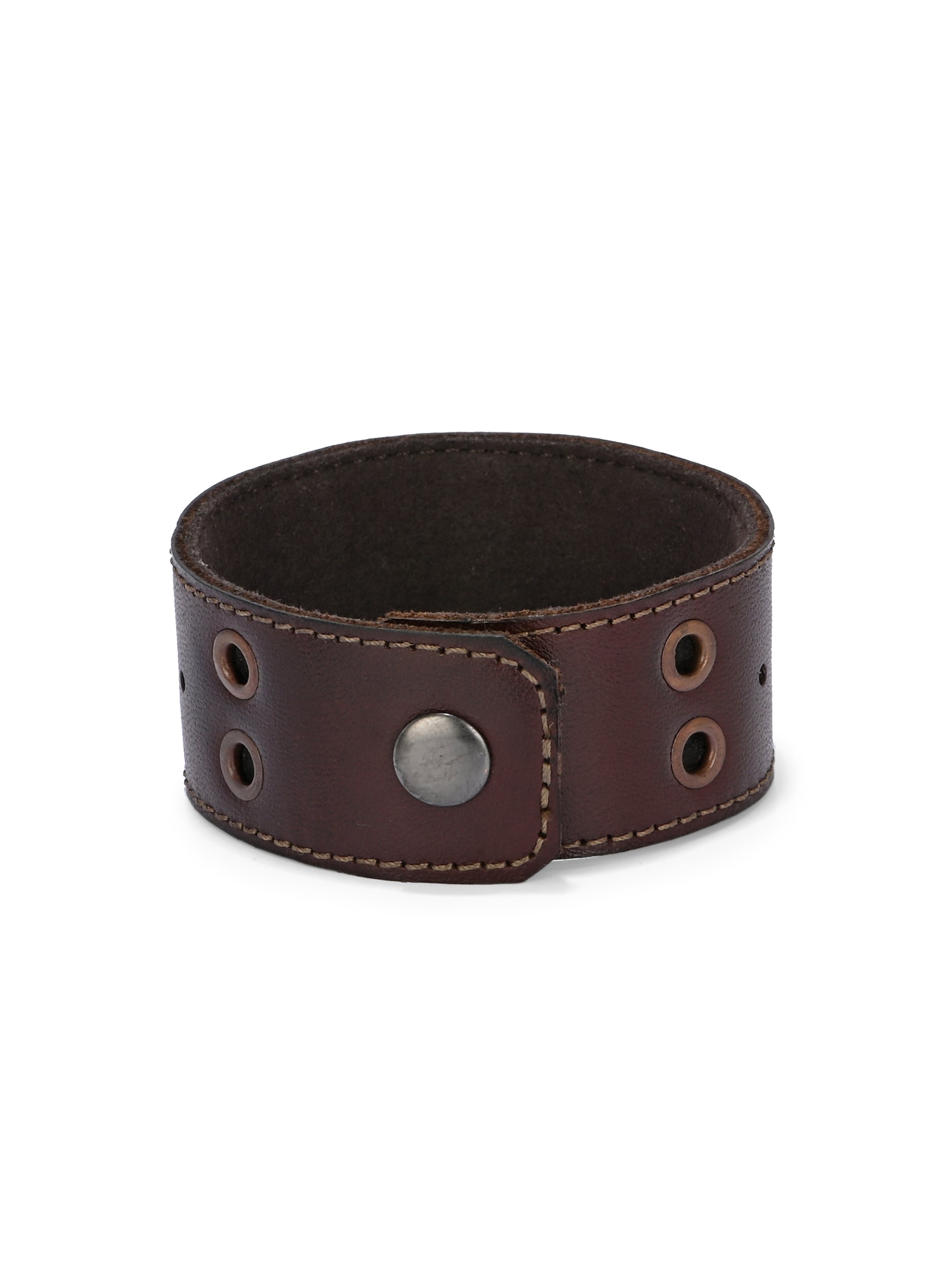 Dark Brown Leather Wristband with Grommets