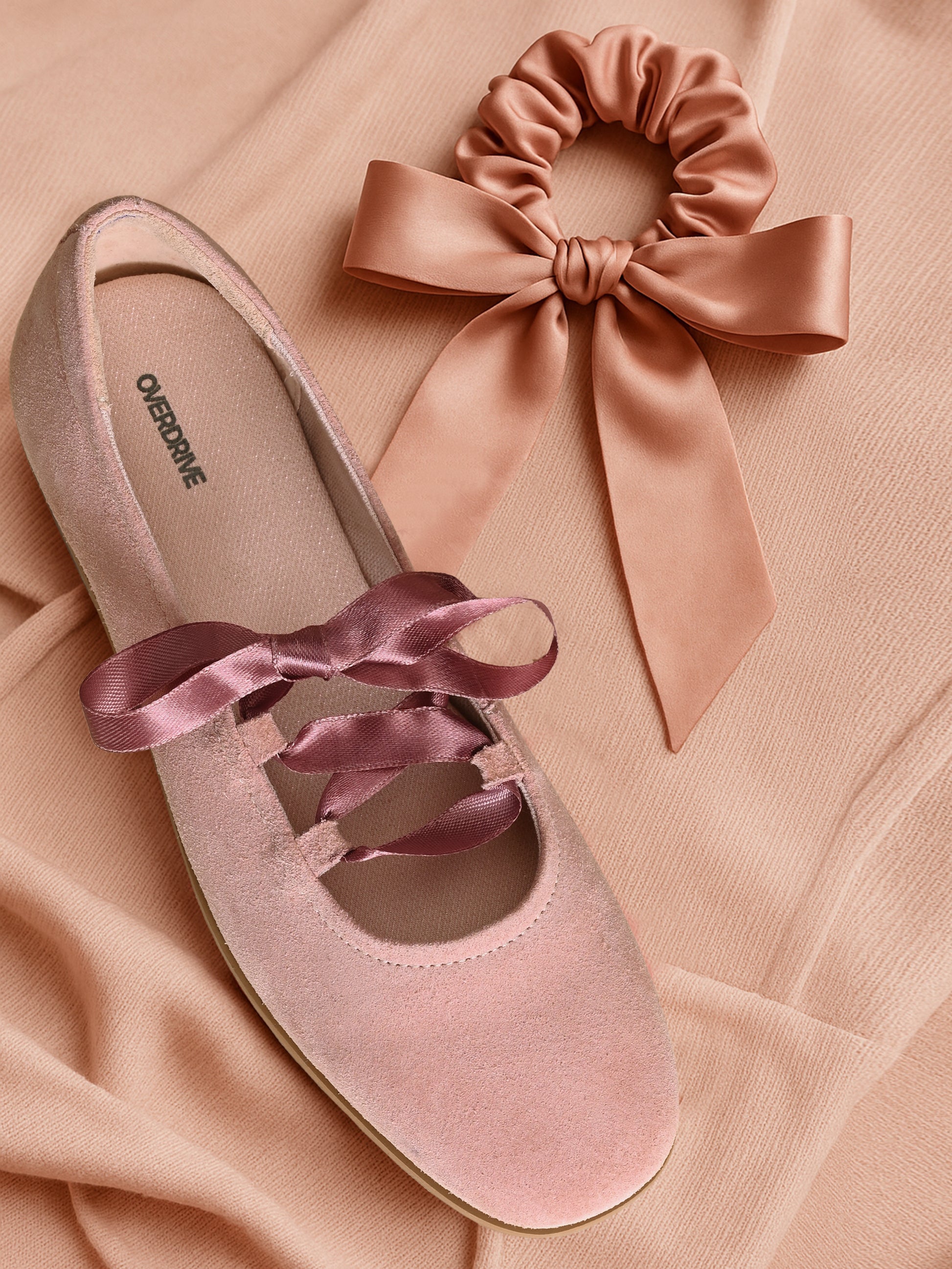 Blush Pink Suede Ballerinas with Satin Laces