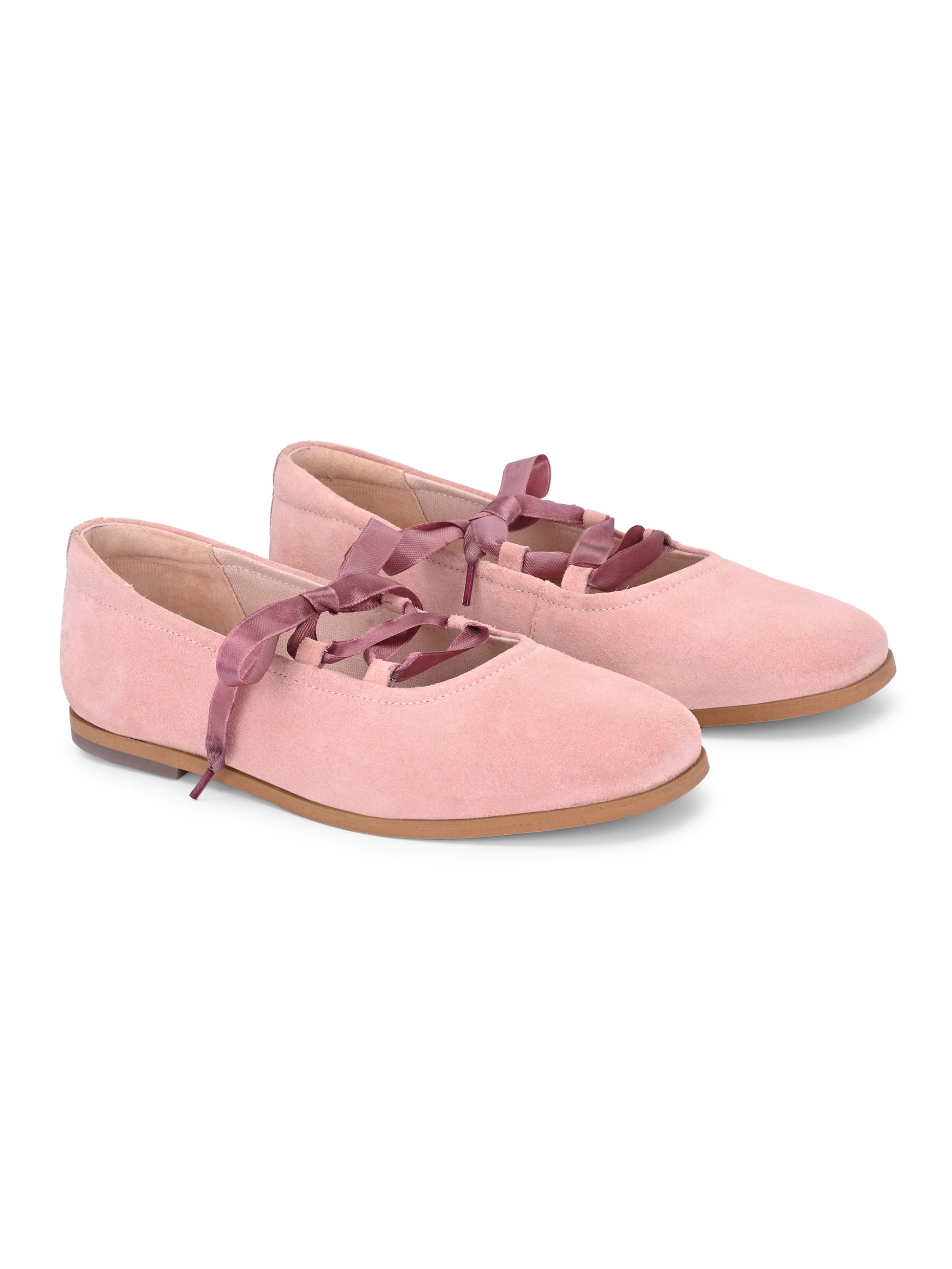 Blush Pink Suede Ballerinas with Satin Laces
