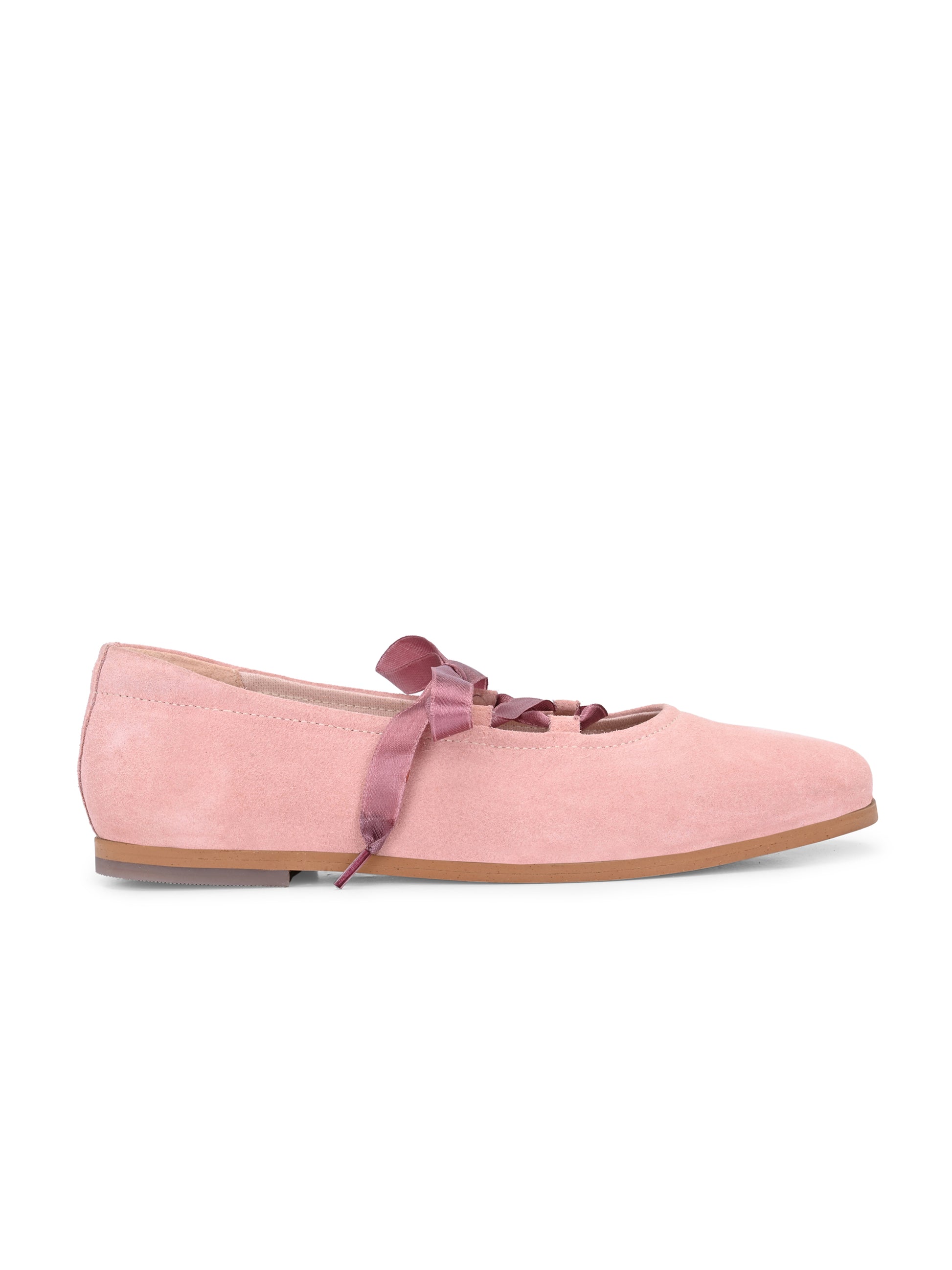 Blush Pink Suede Ballerinas with Satin Laces