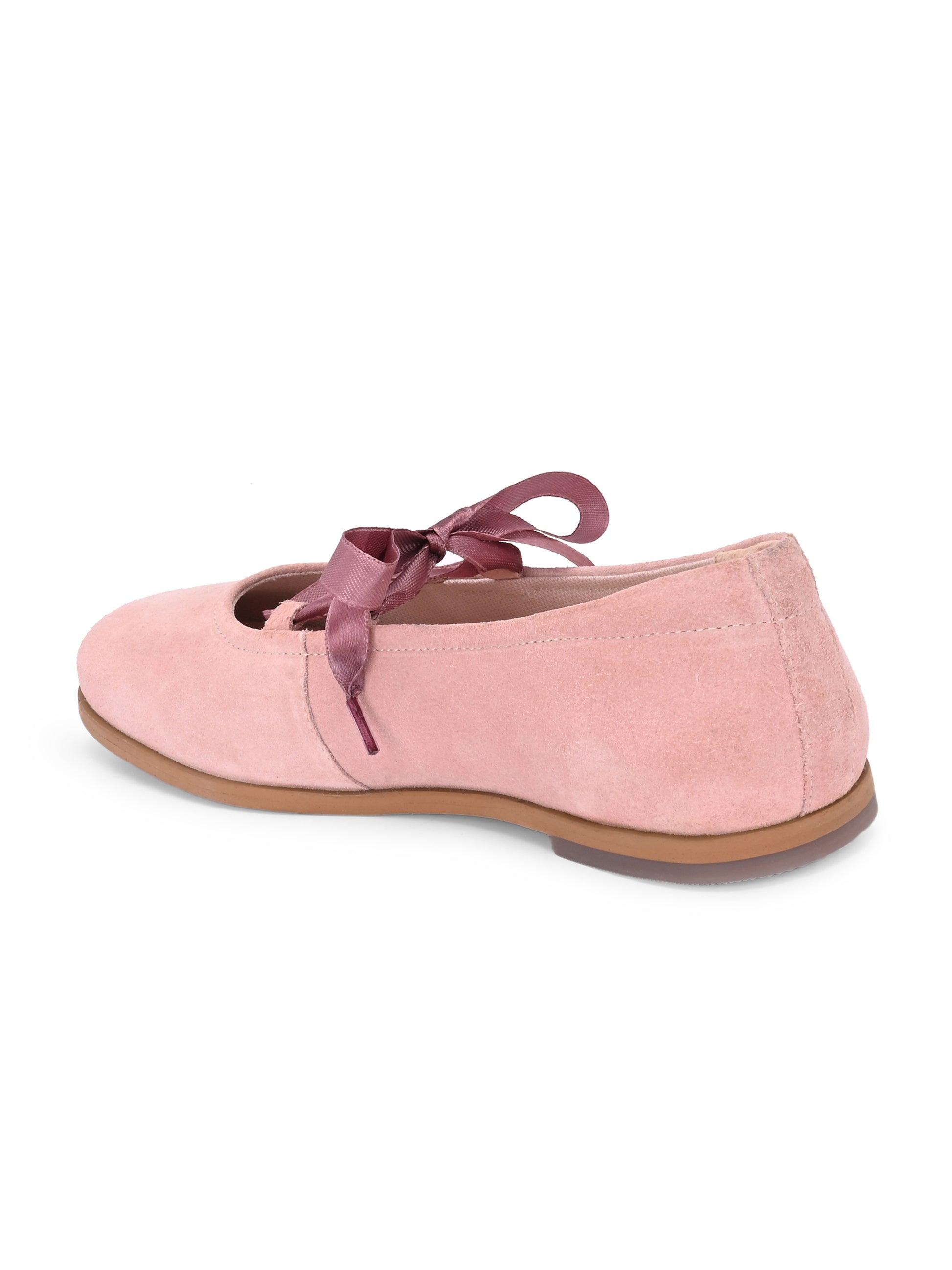 Blush Pink Suede Ballerinas with Satin Laces
