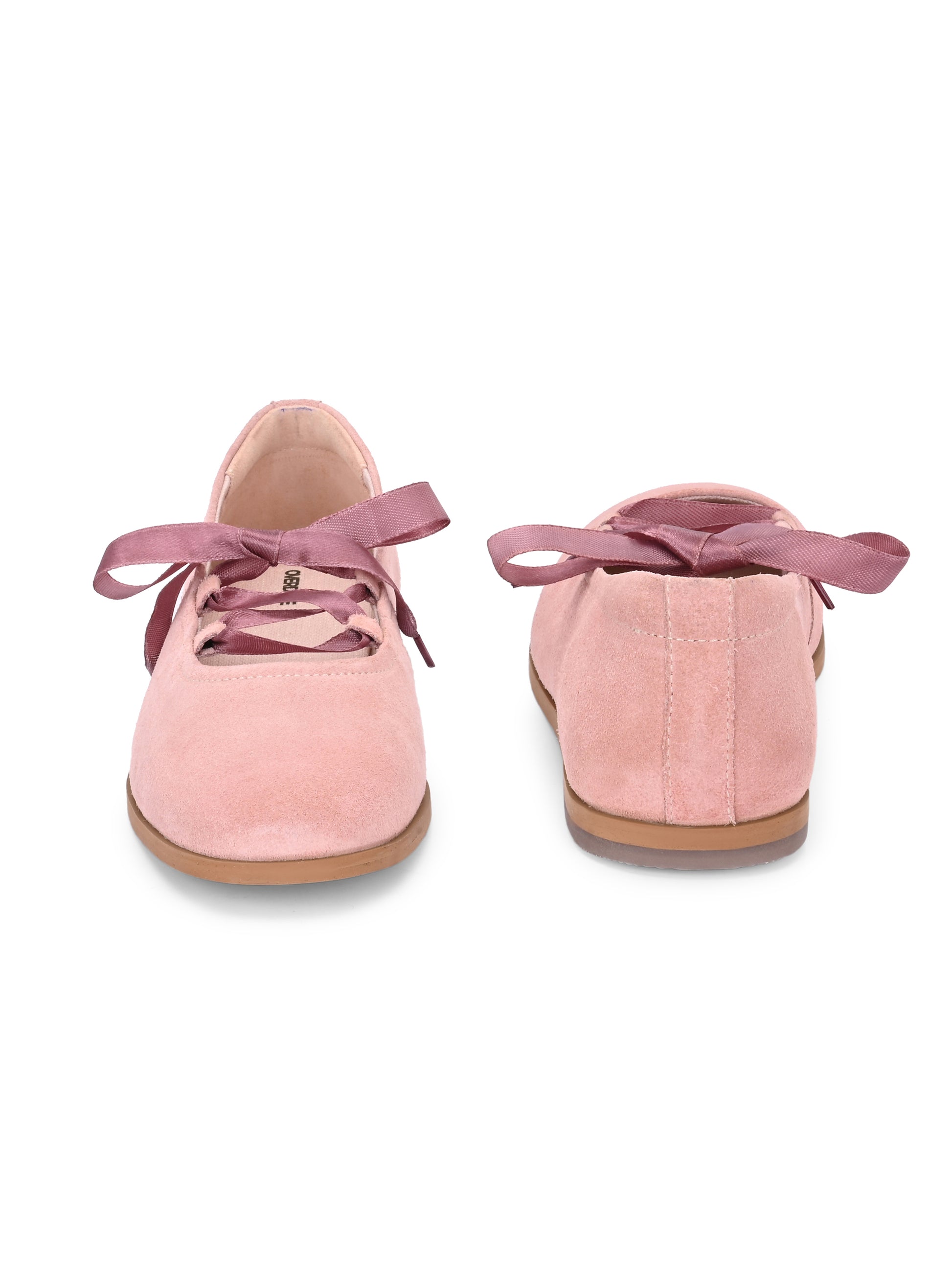 Blush Pink Suede Ballerinas with Satin Laces