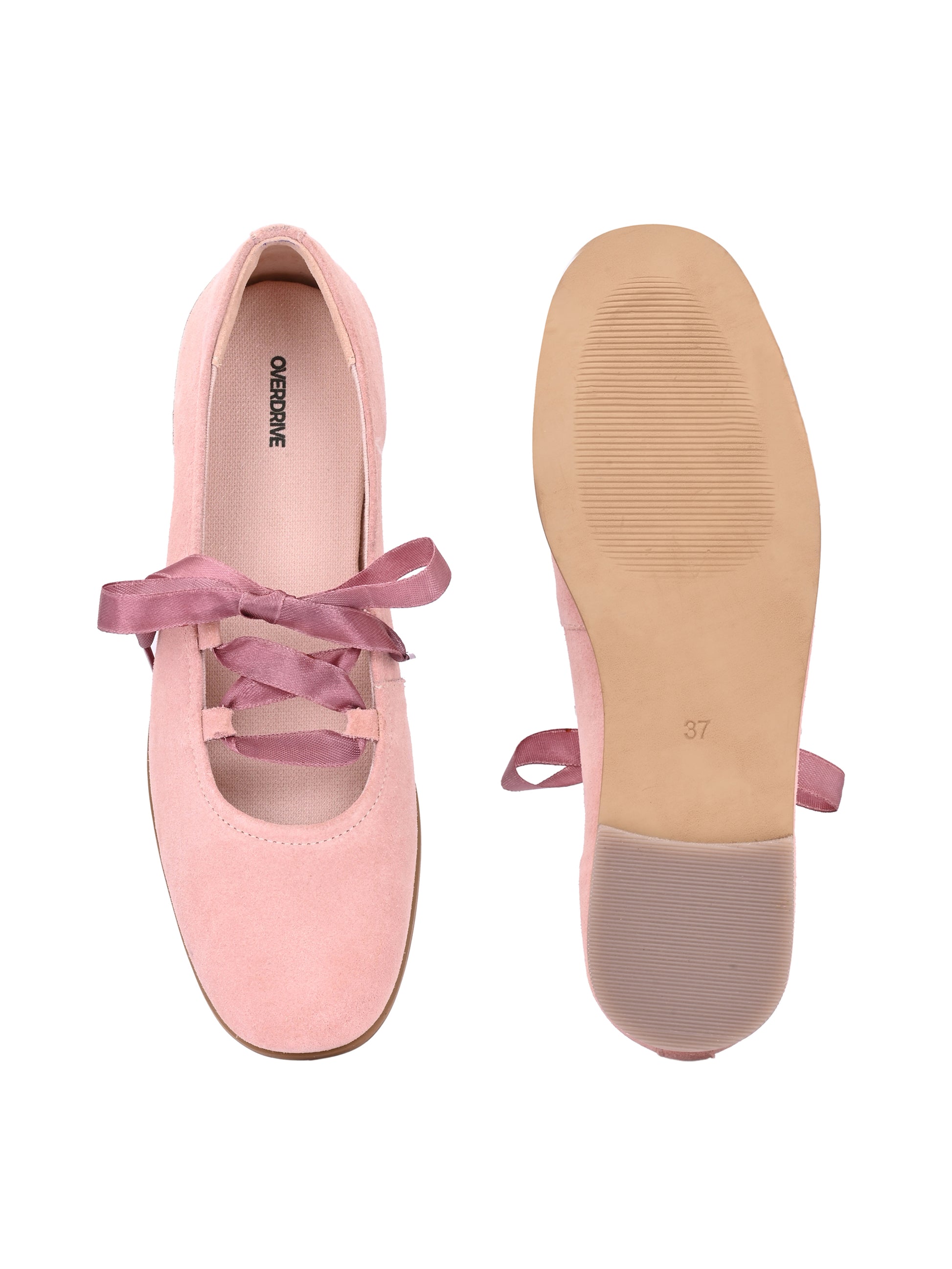 Blush Pink Suede Ballerinas with Satin Laces