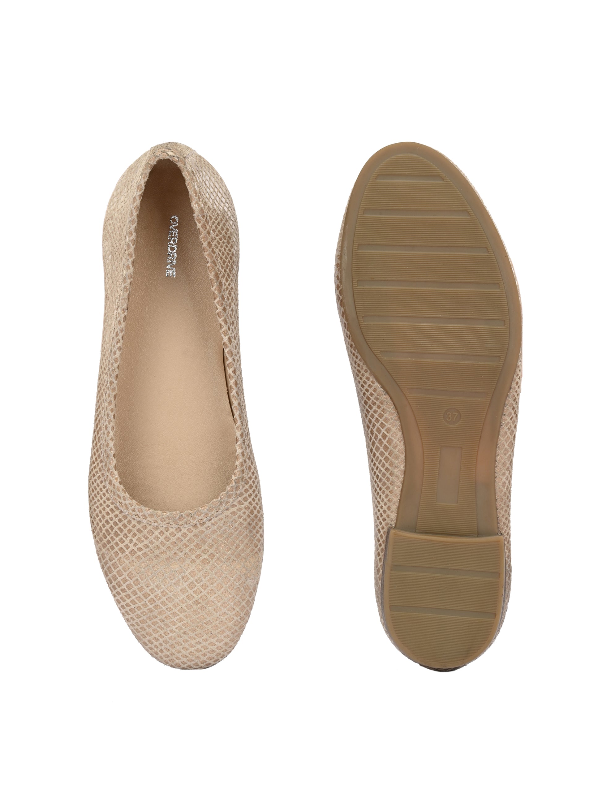 Beige Color Textured Flats – Reptile Embossed Slip-Ons