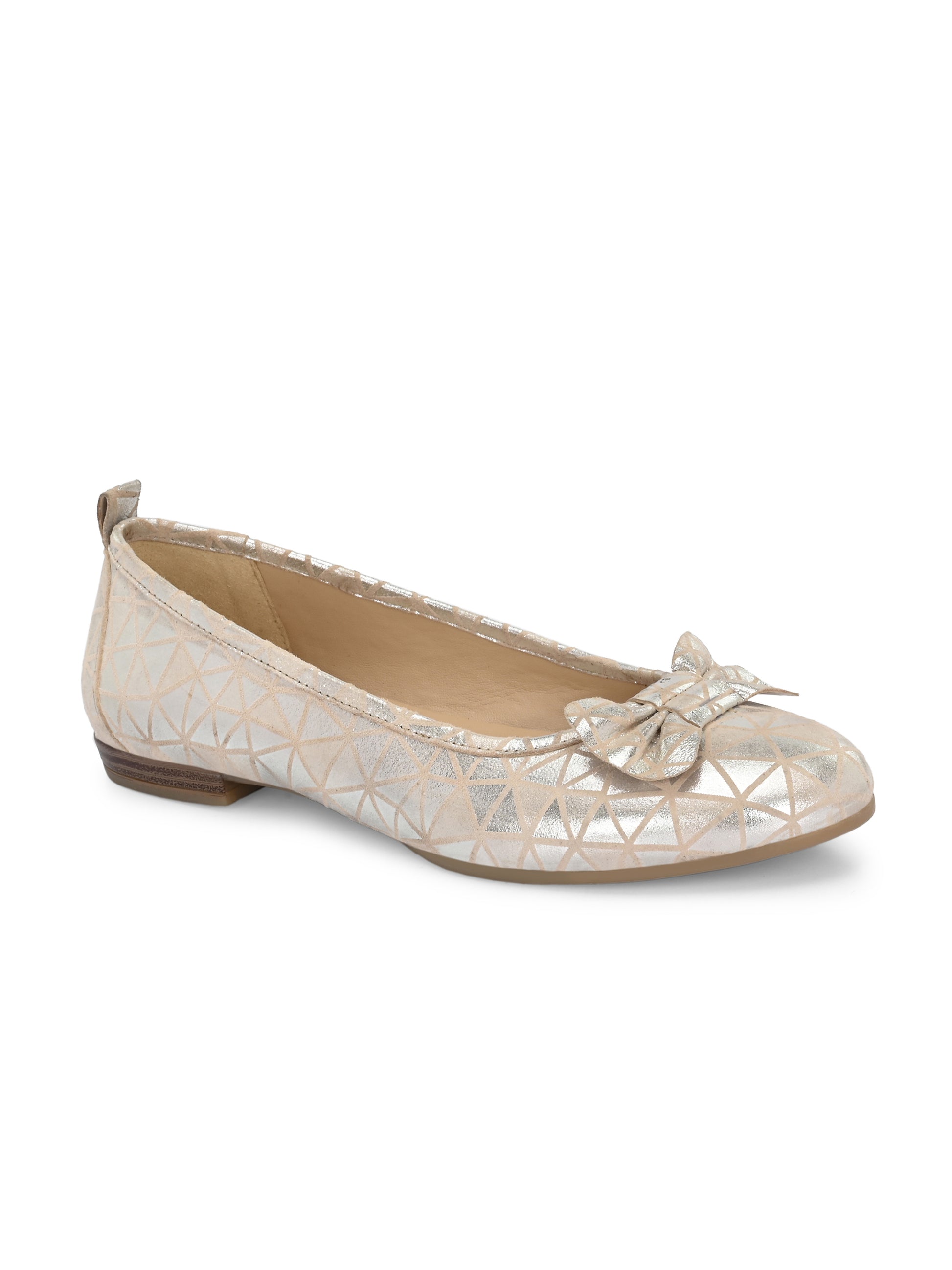 Champagne Gold Color Ballet Flats – Geometric Shimmer Bow