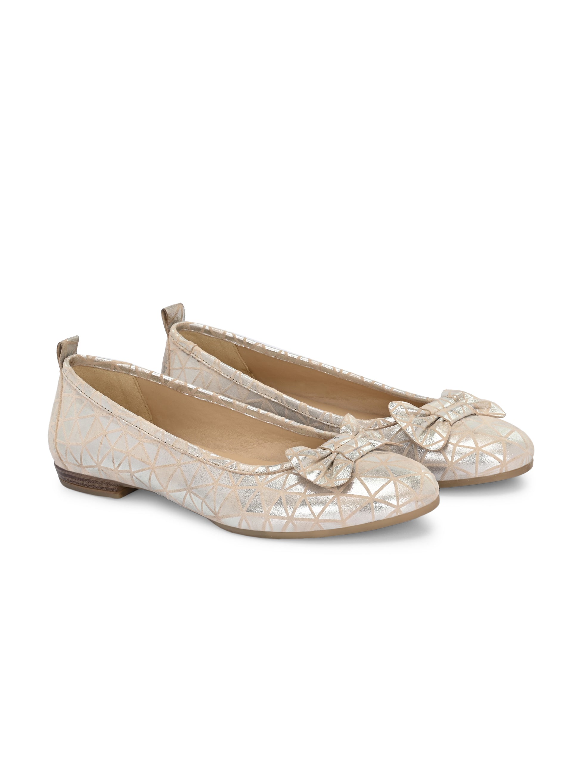 Champagne Gold Color Ballet Flats – Geometric Shimmer Bow