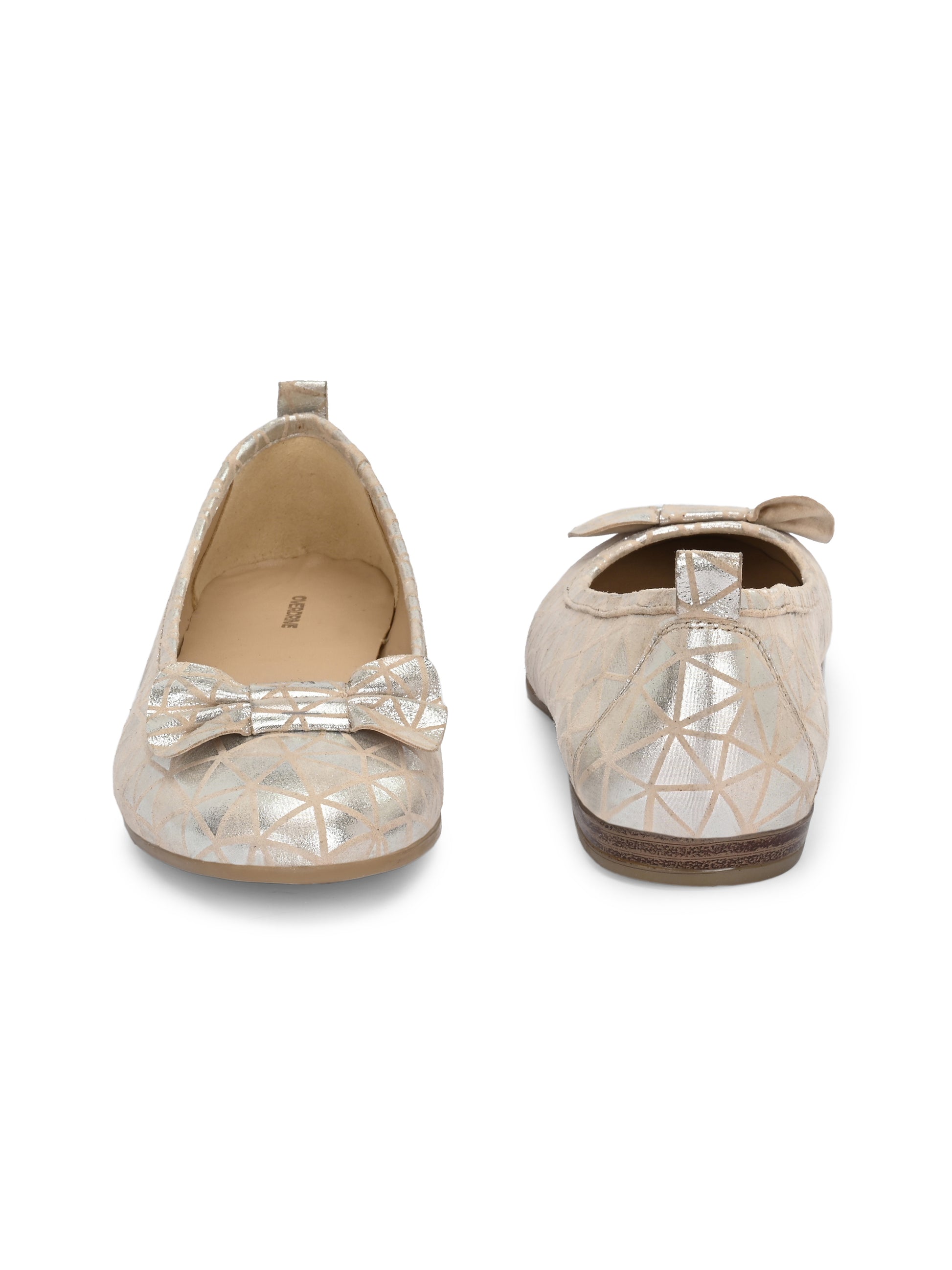 Champagne Gold Color Ballet Flats – Geometric Shimmer Bow