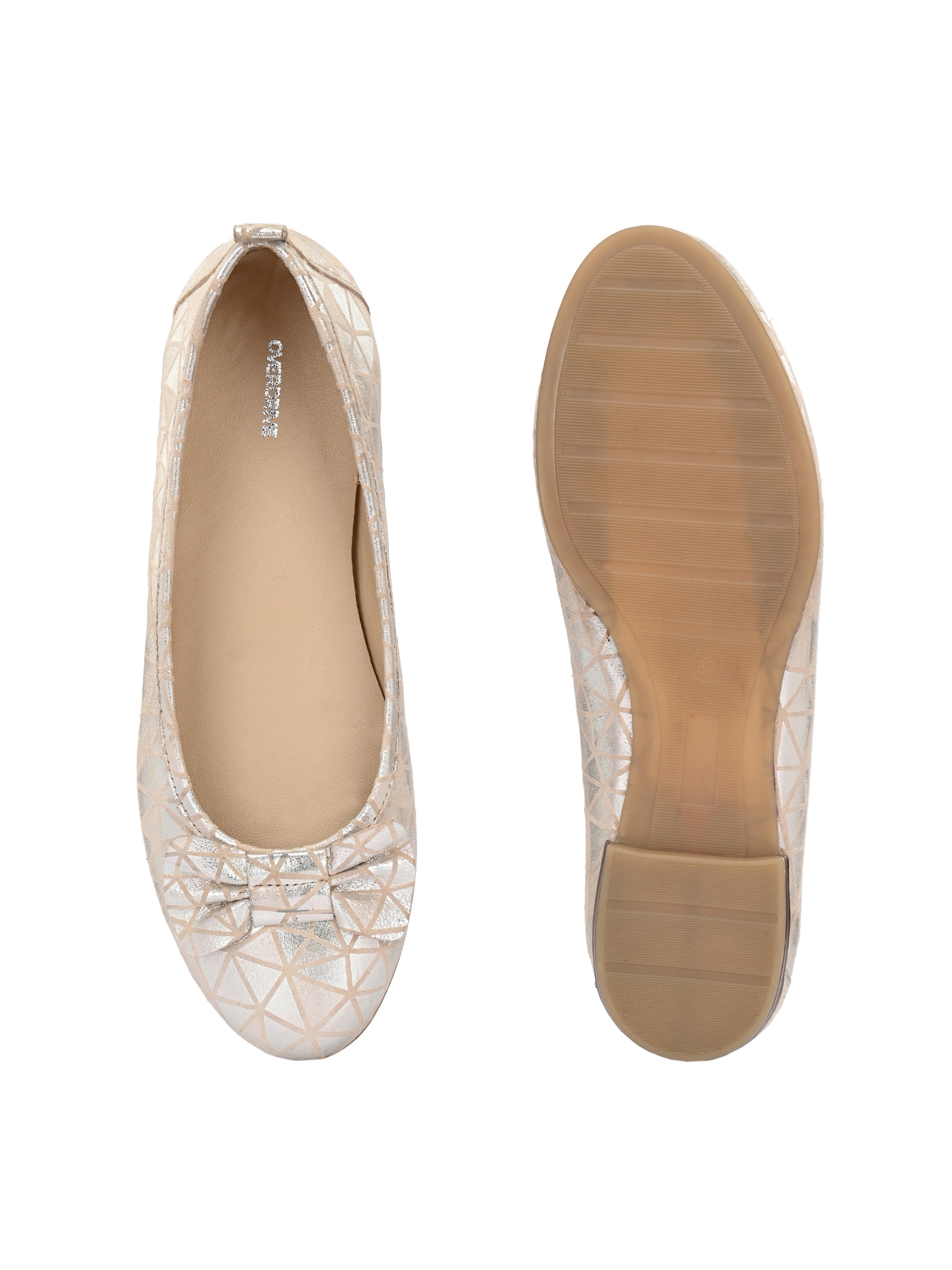 Champagne Gold Color Ballet Flats – Geometric Shimmer Bow