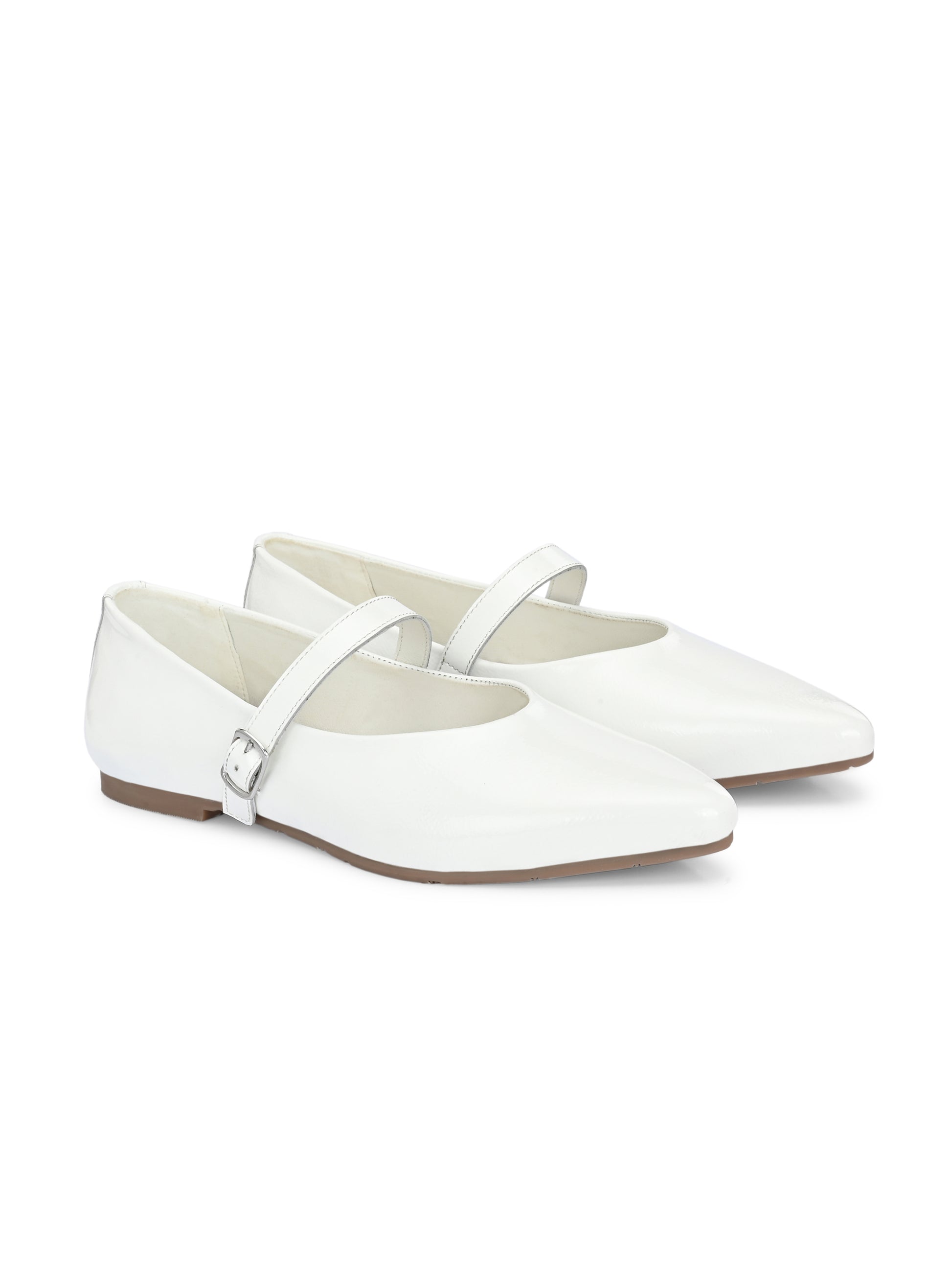 White Color Patent Mary Janes Pointed Toe Flats