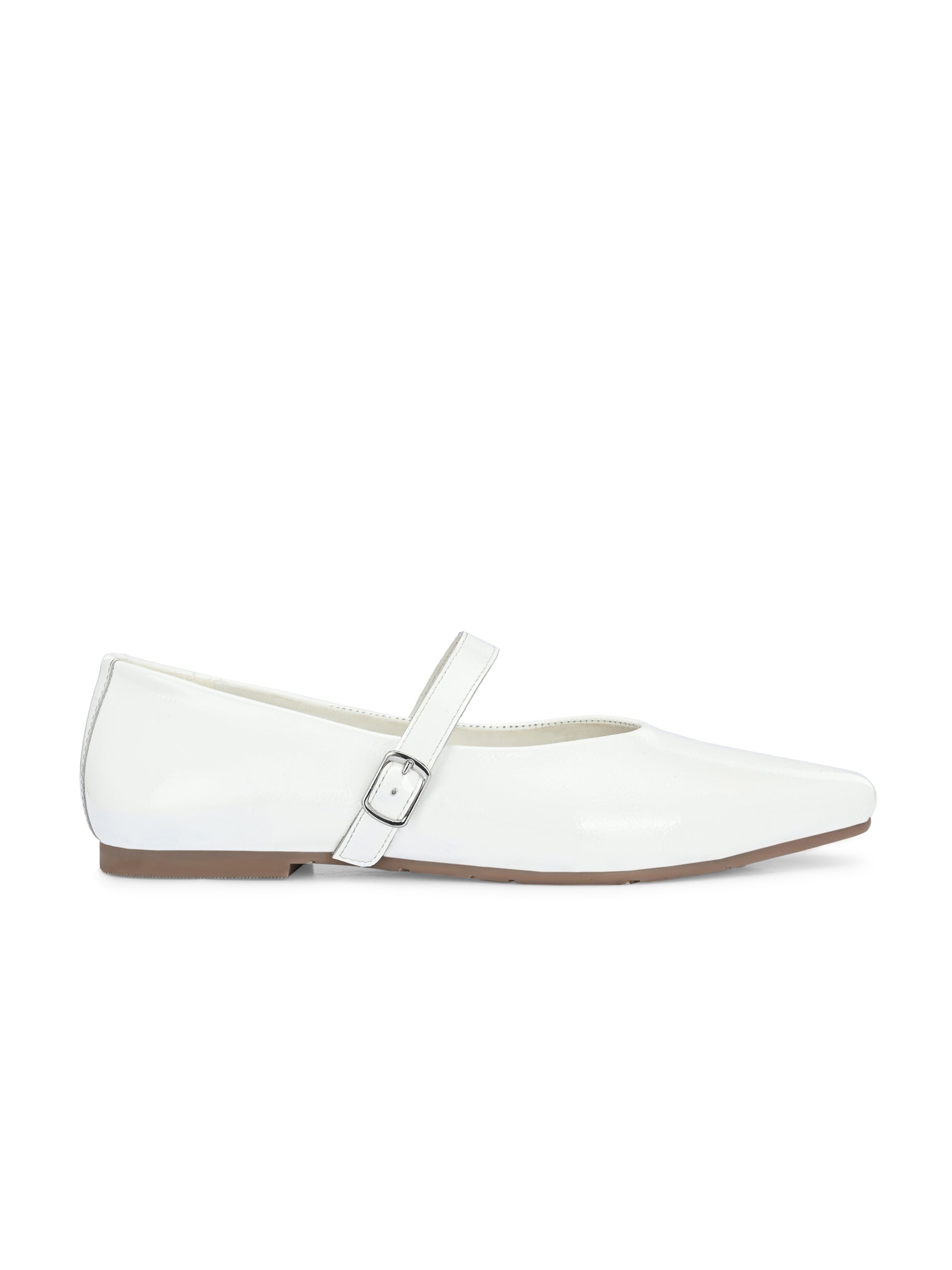 White Color Patent Mary Janes Pointed Toe Flats