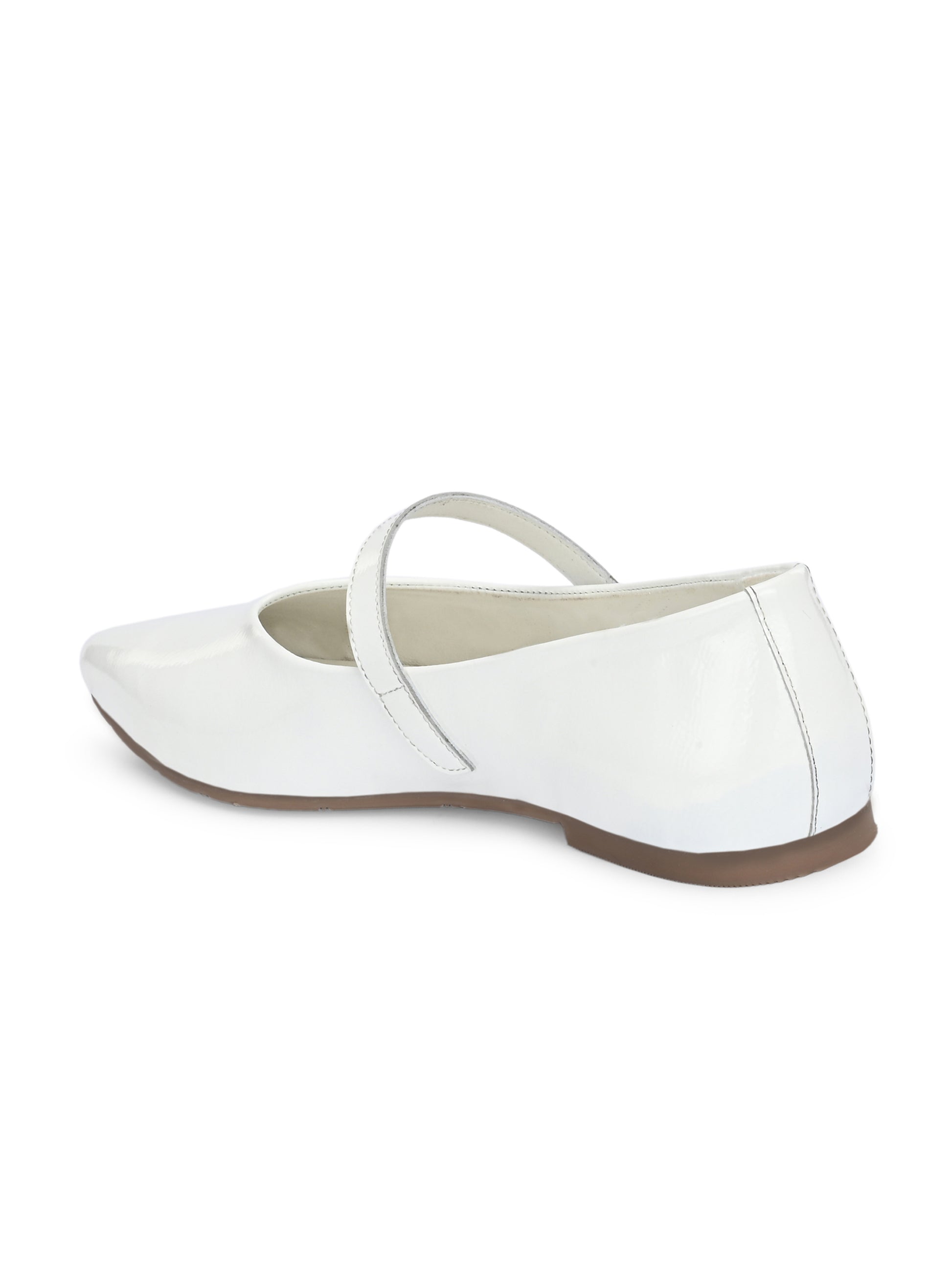 White Color Patent Mary Janes Pointed Toe Flats