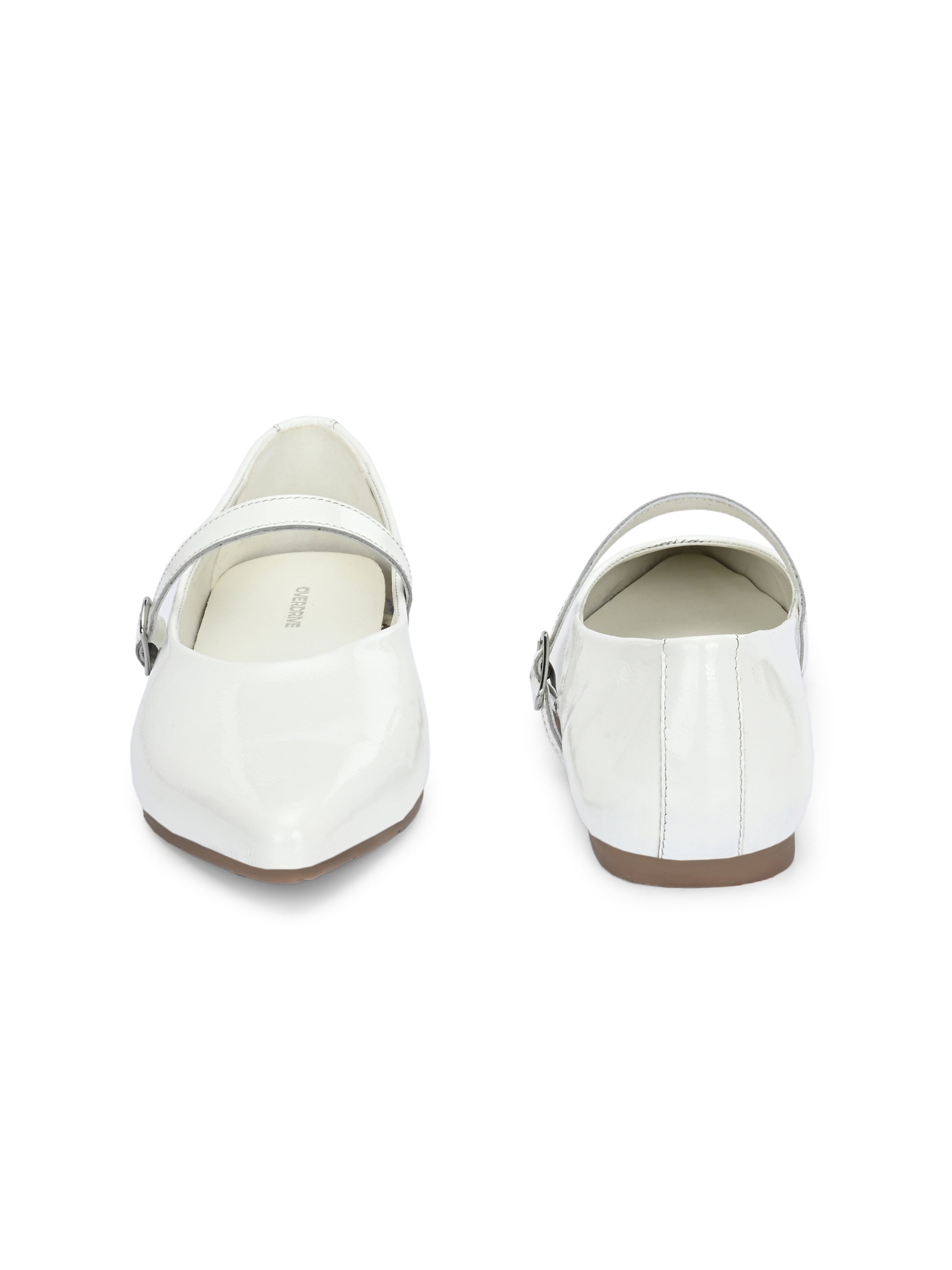 White Color Patent Mary Janes Pointed Toe Flats
