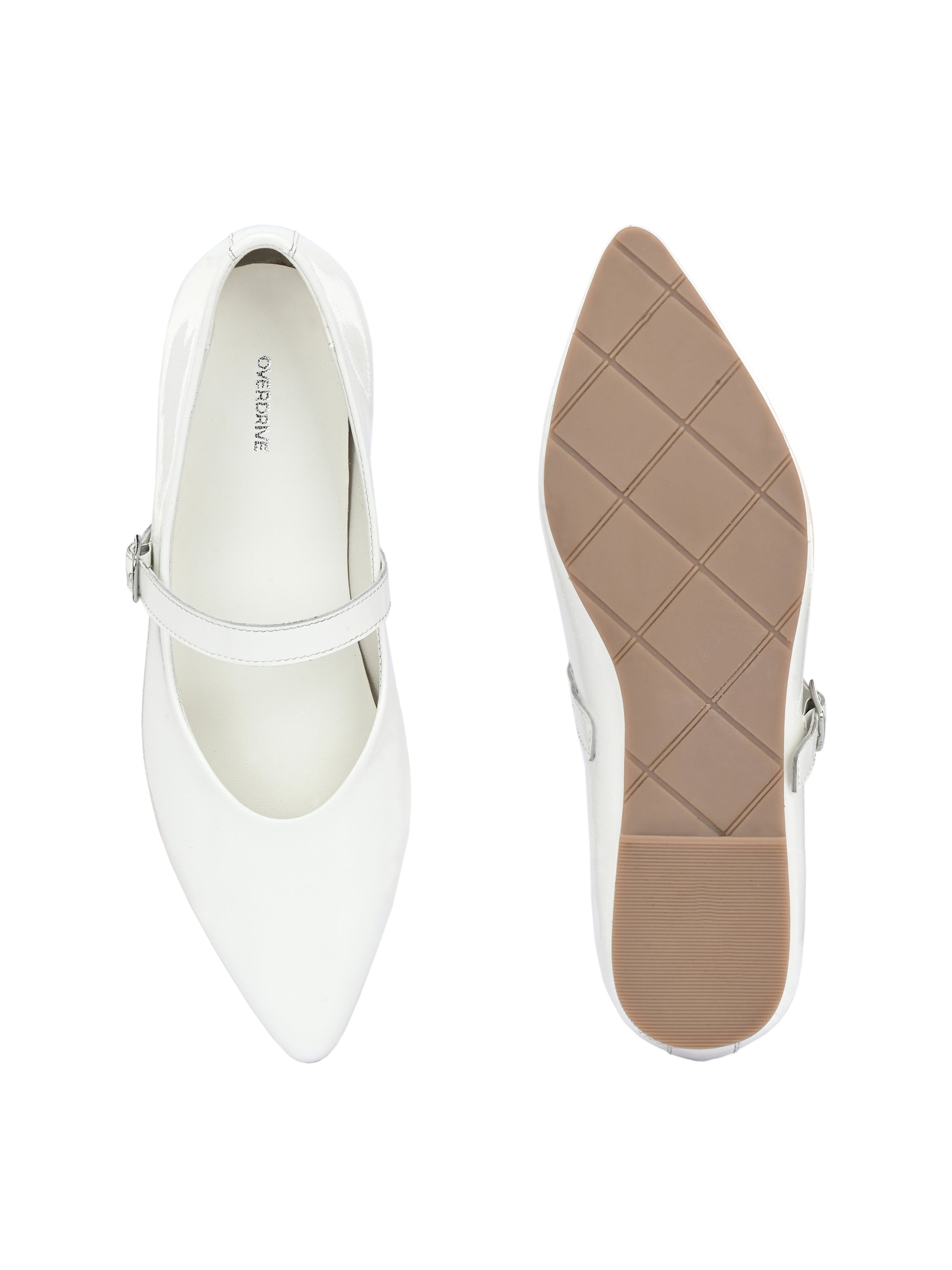 White Color Patent Mary Janes Pointed Toe Flats