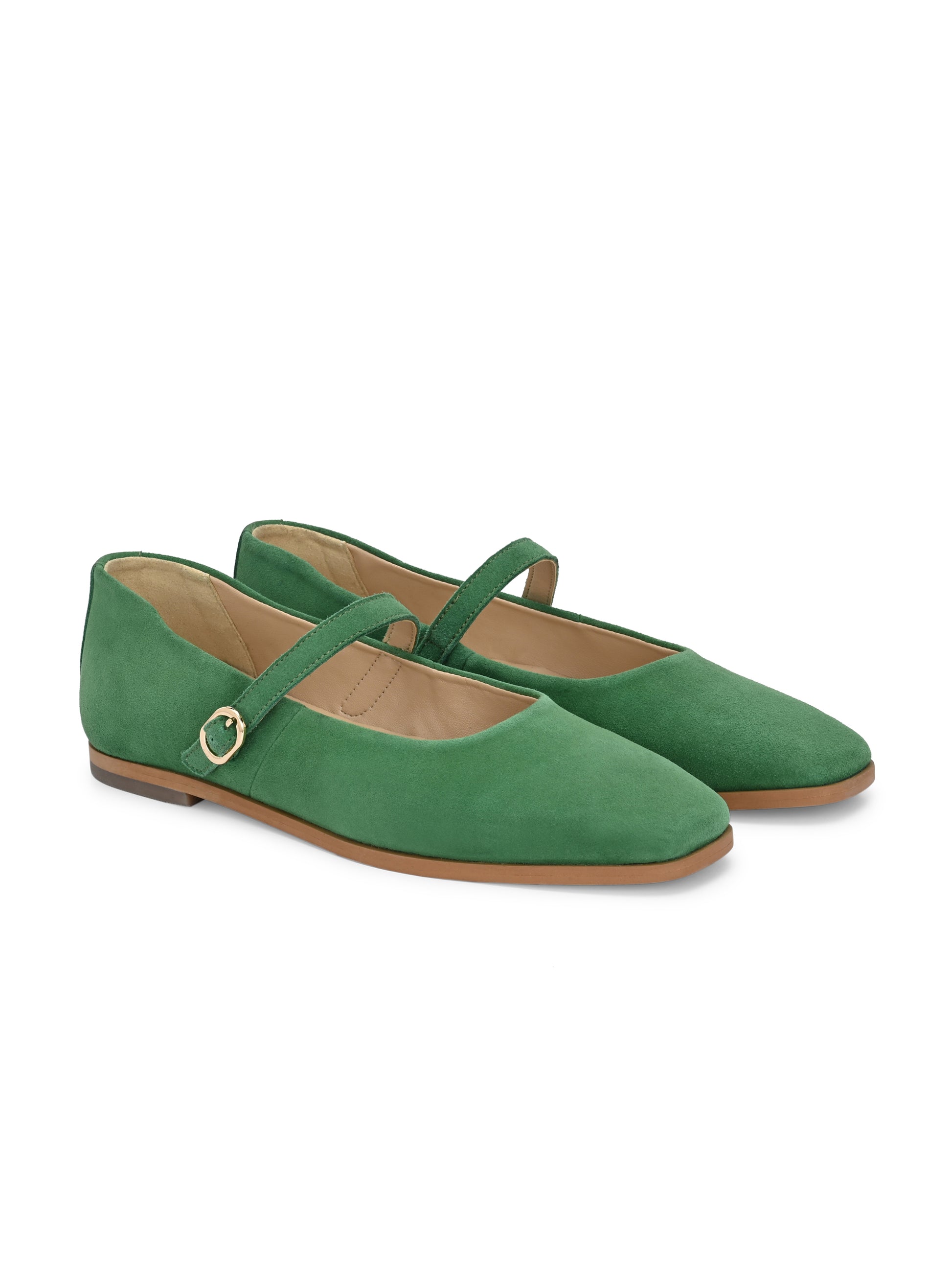 Green Color Suede Mary Jane Shoes – Square Toe Vintage Flats