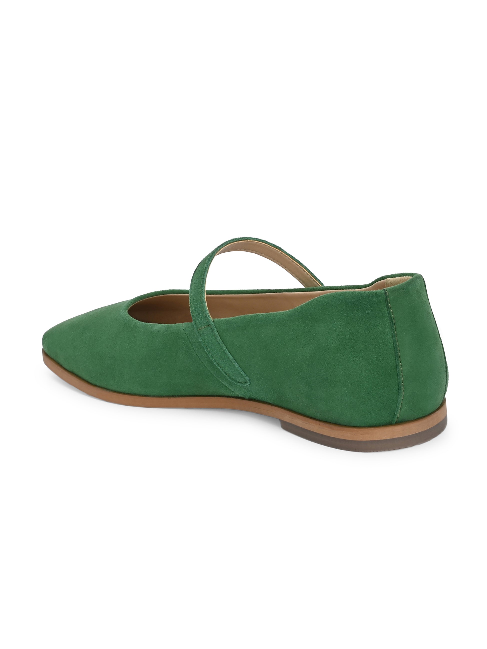 Green Color Suede Mary Jane Shoes – Square Toe Vintage Flats