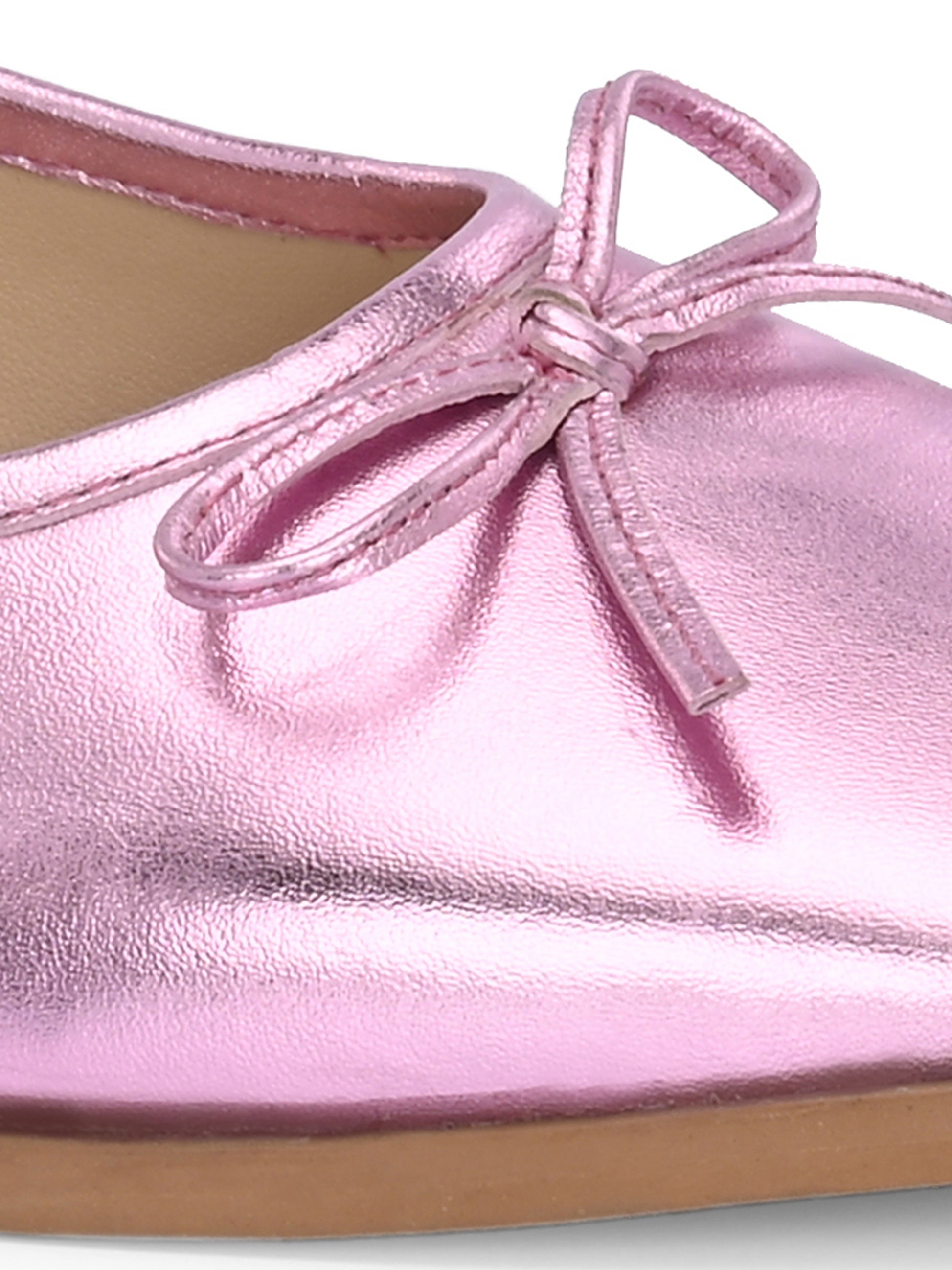 Metallic Pink Color  Ballet Flats – Square Toe Bow Ballerinas