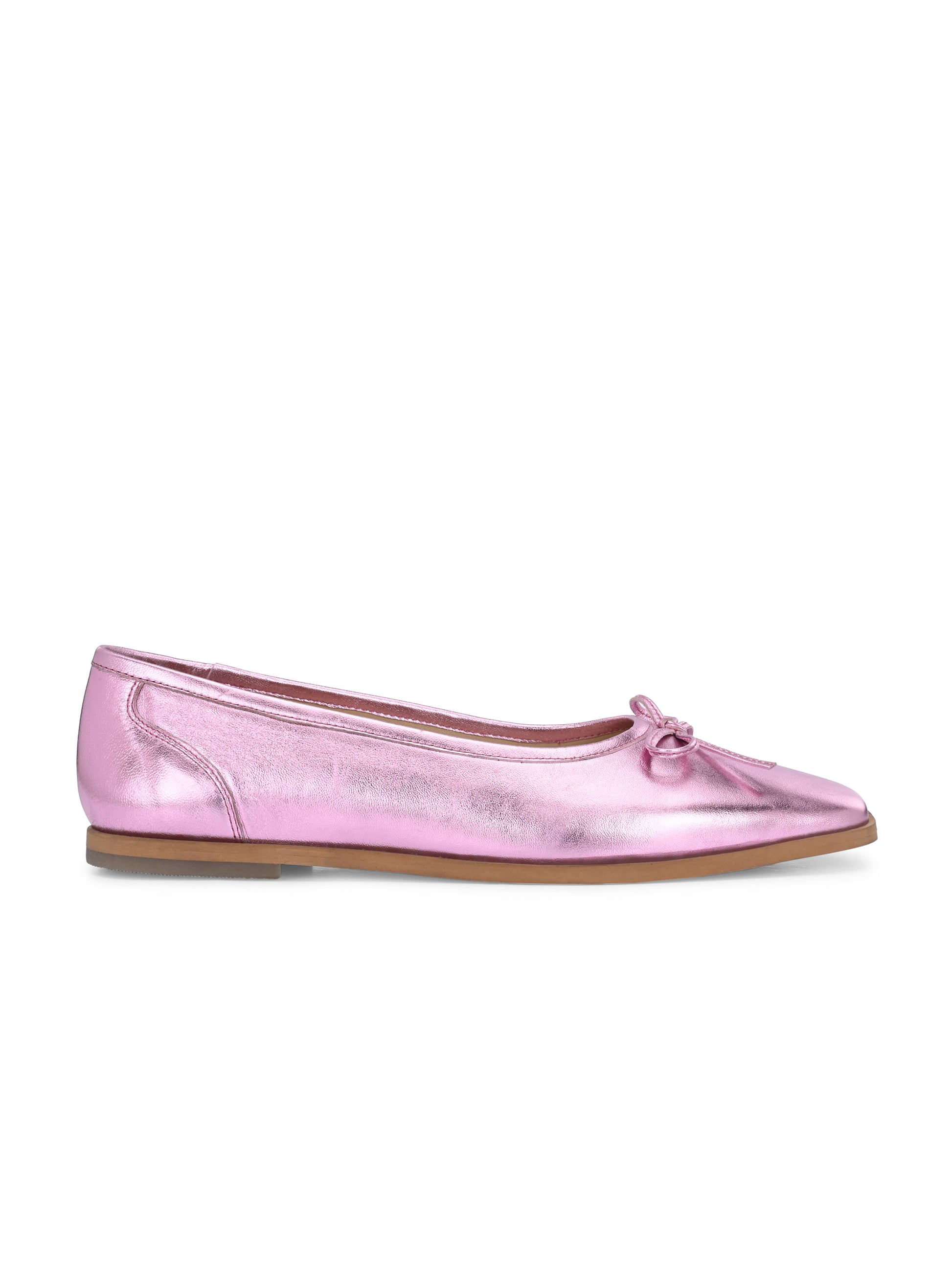 Metallic Pink Color  Ballet Flats – Square Toe Bow Ballerinas