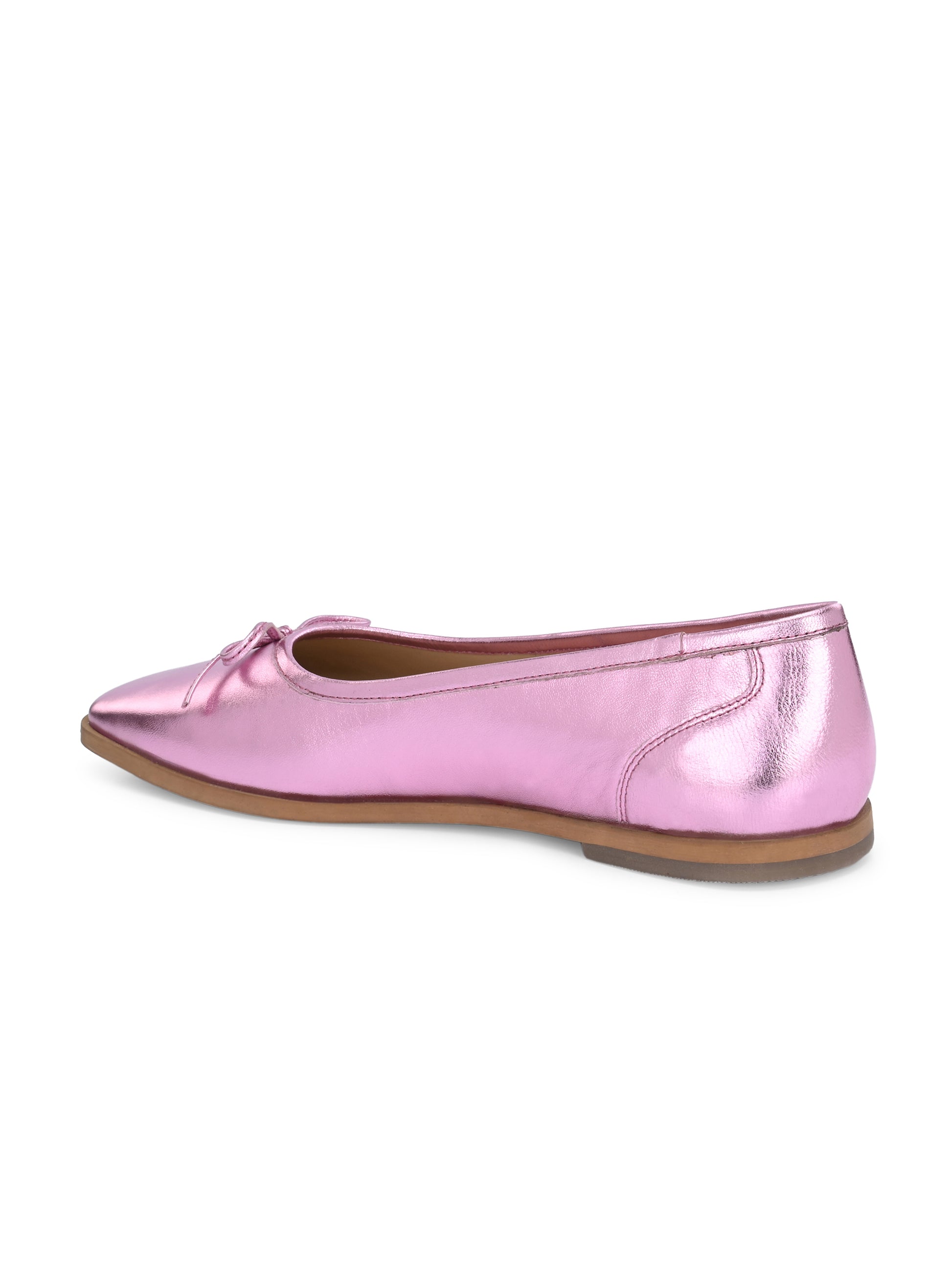Metallic Pink Color  Ballet Flats – Square Toe Bow Ballerinas