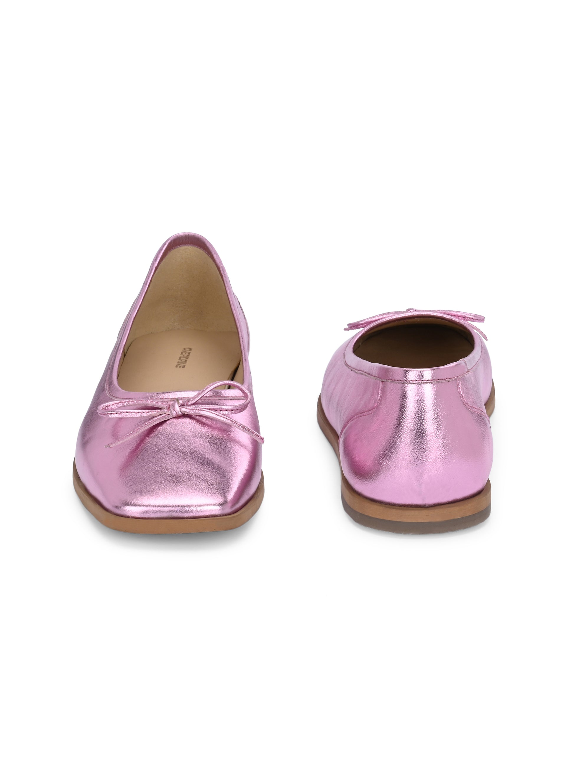 Metallic Pink Color  Ballet Flats – Square Toe Bow Ballerinas