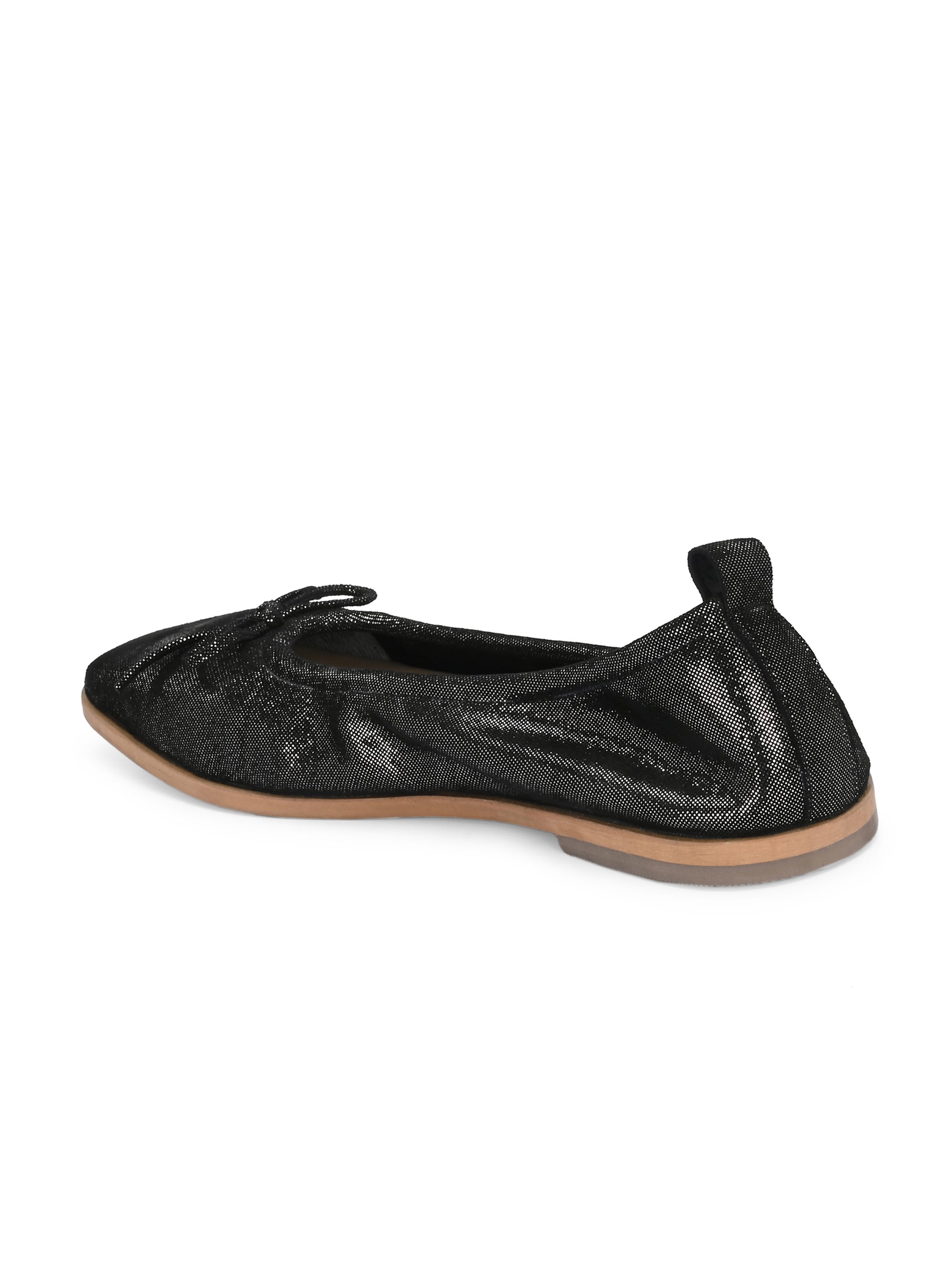 Black Color Shimmer Bow Ballet Flats – Iridescent Party Shoes