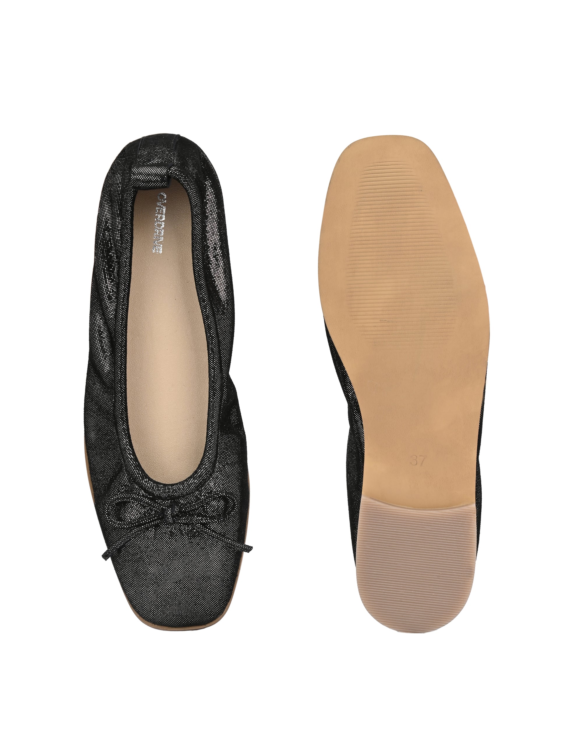 Black Color Shimmer Bow Ballet Flats – Iridescent Party Shoes