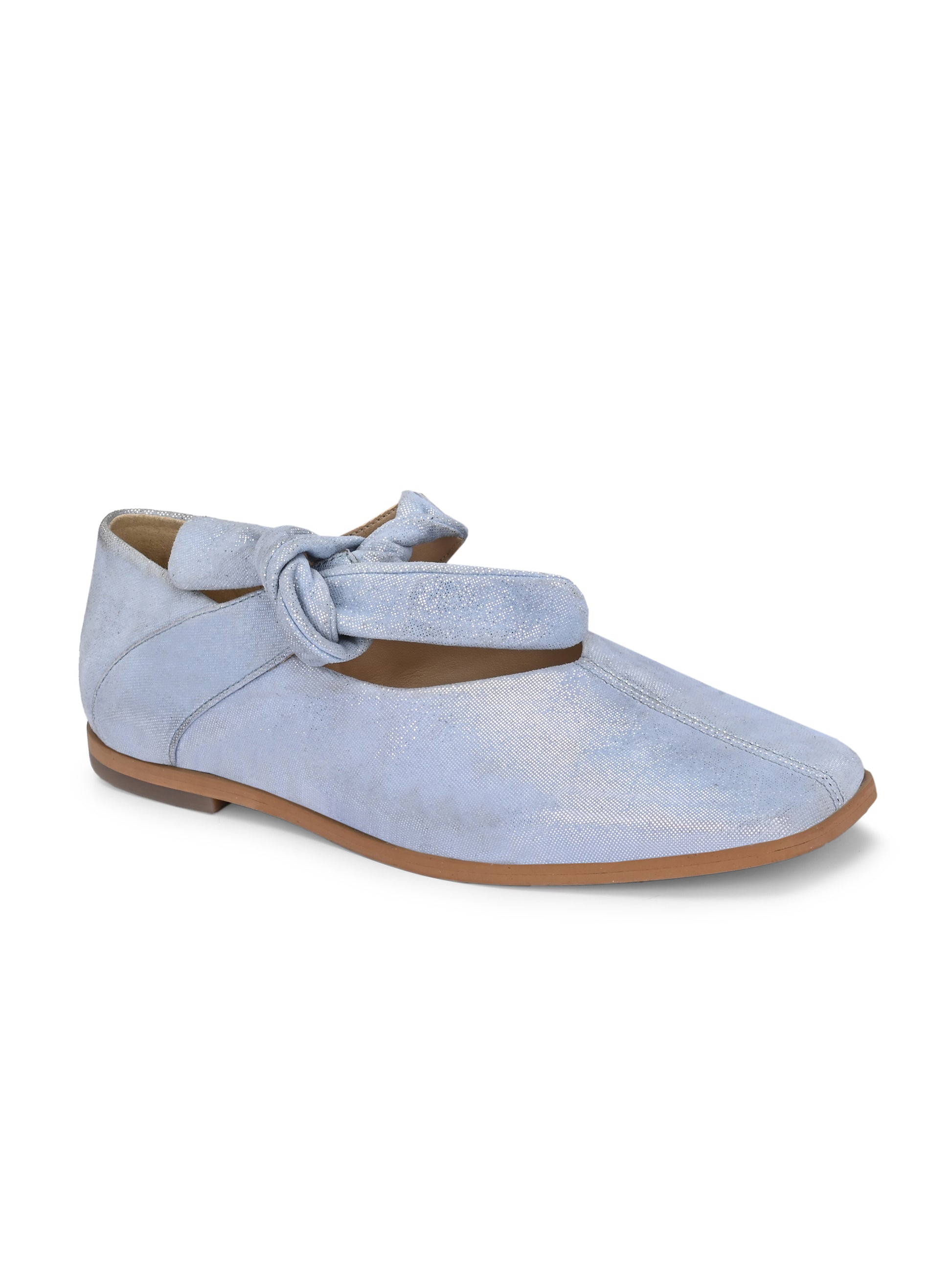 Powder Blue Color Velvet Flats – Tie-Up Square Toe Shoes