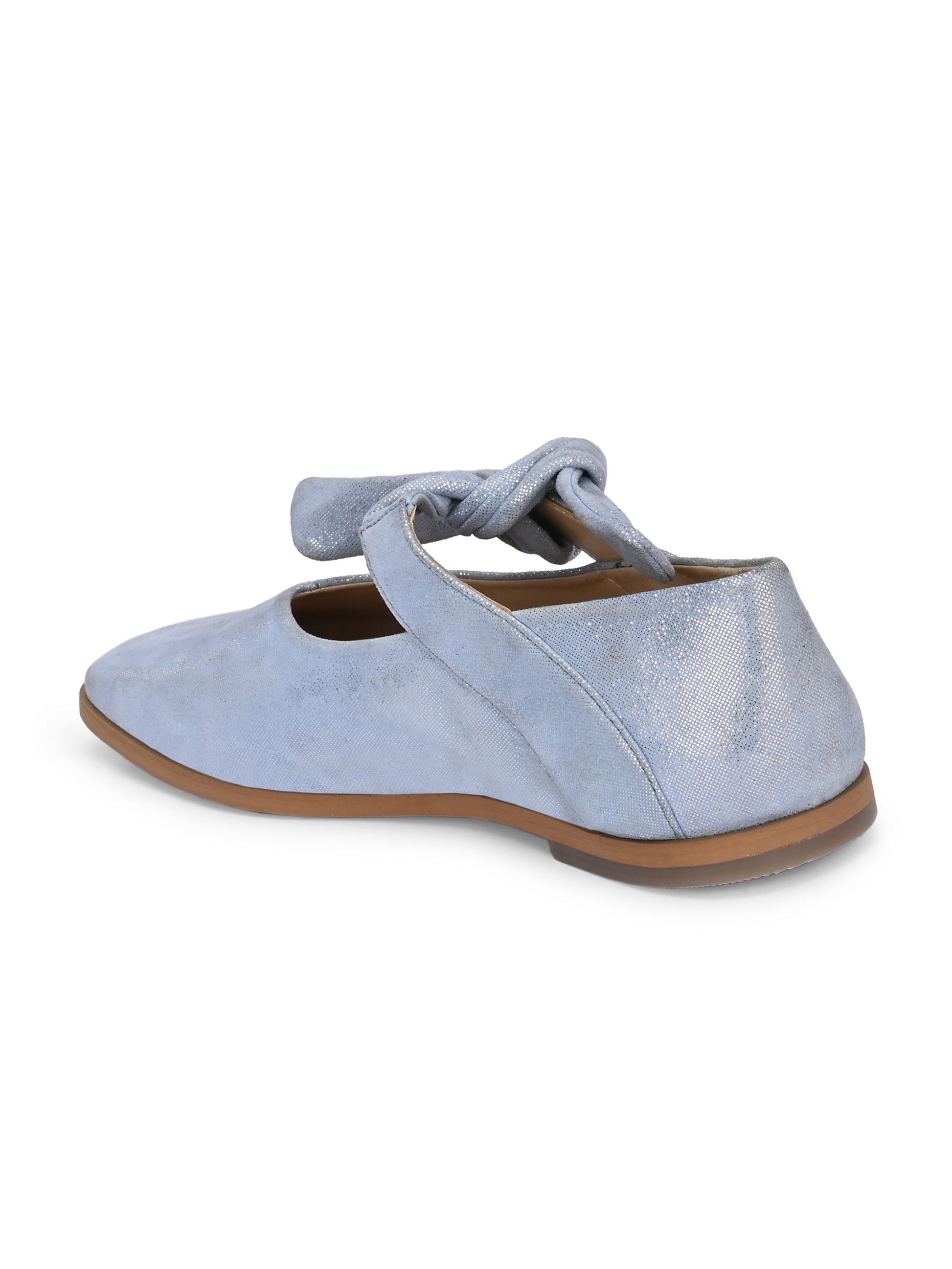 Powder Blue Color Velvet Flats – Tie-Up Square Toe Shoes