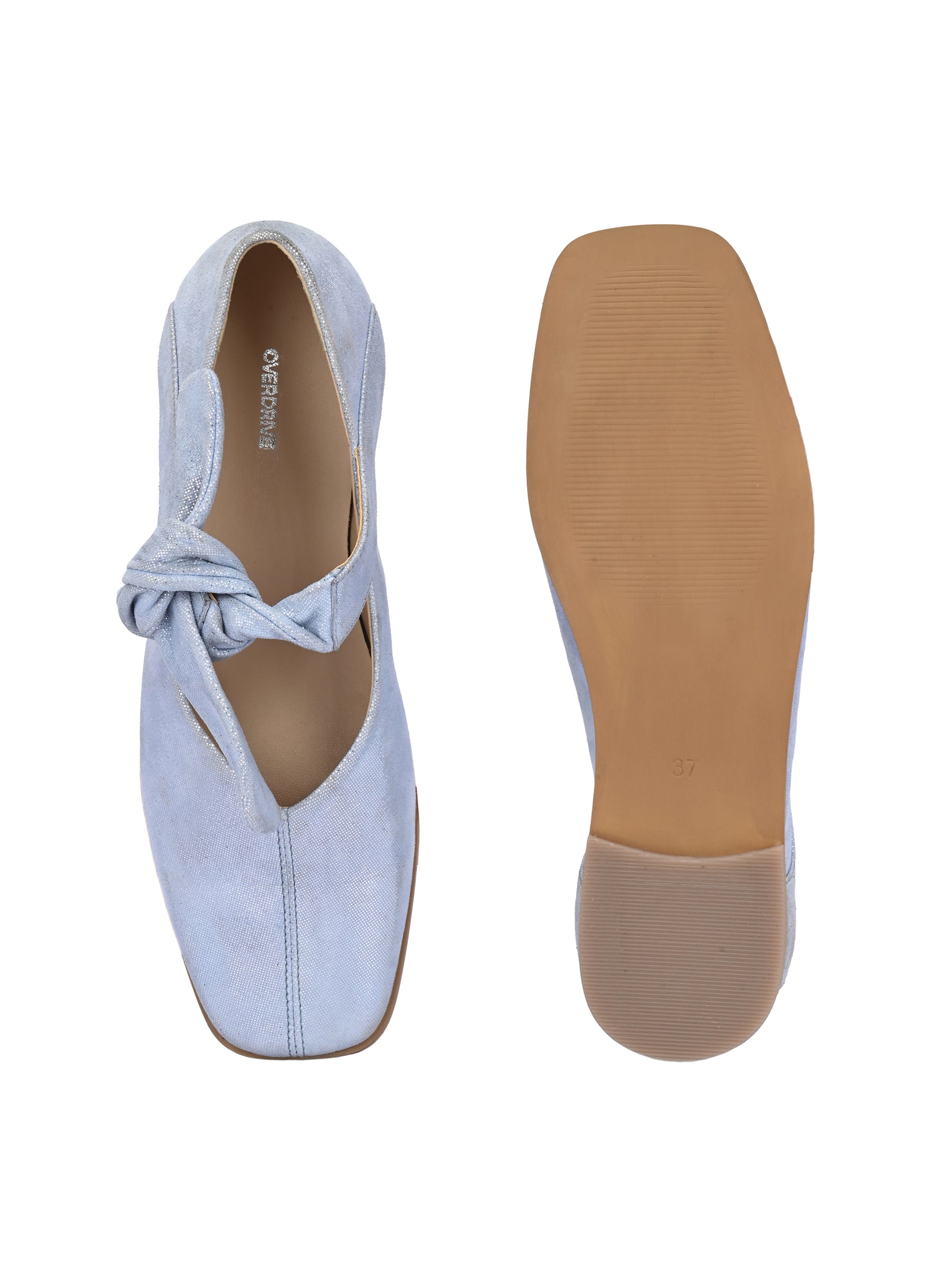 Powder Blue Color Velvet Flats – Tie-Up Square Toe Shoes