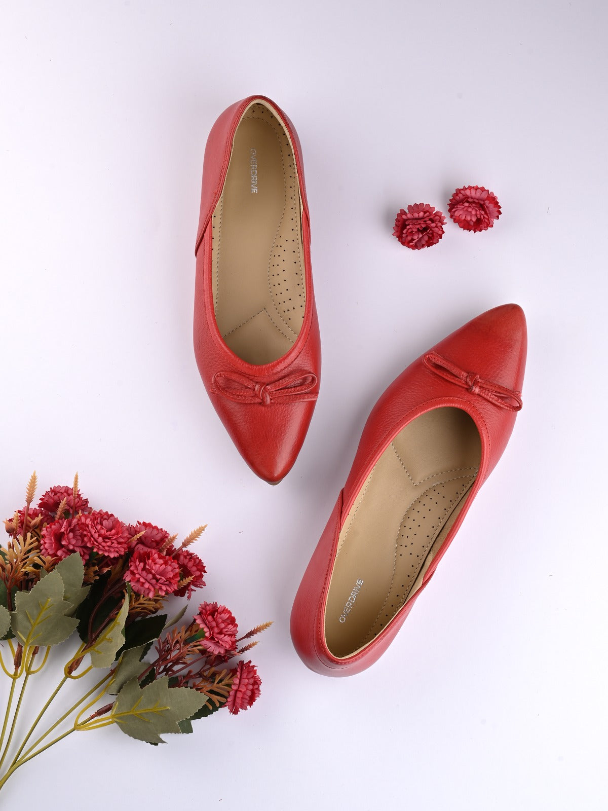 Cherry Red Bow Pointed Flats