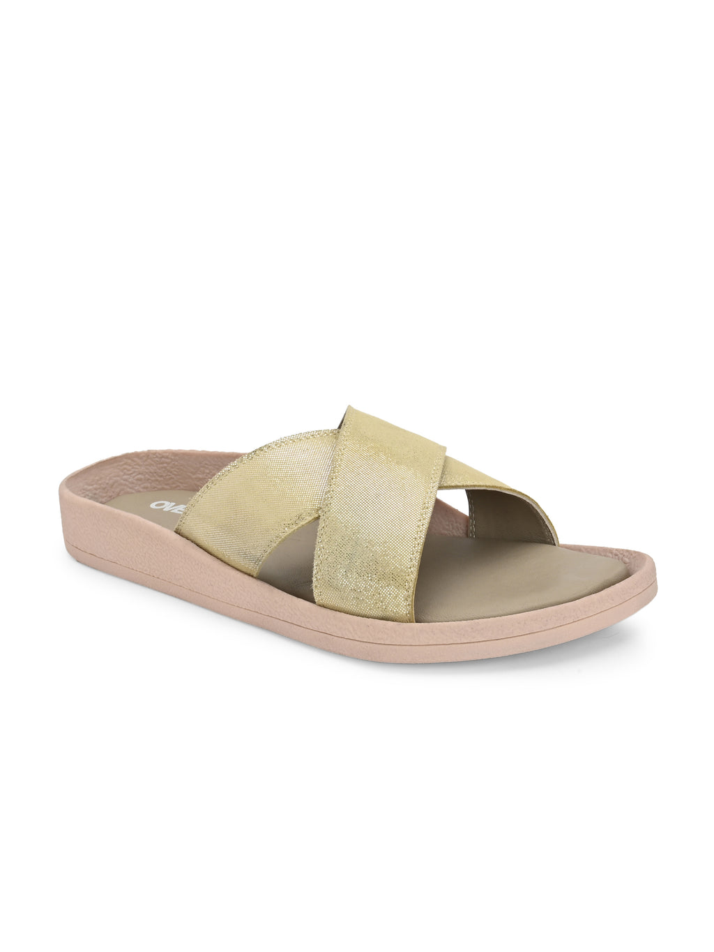 Golden Crisscross Slide Sandals