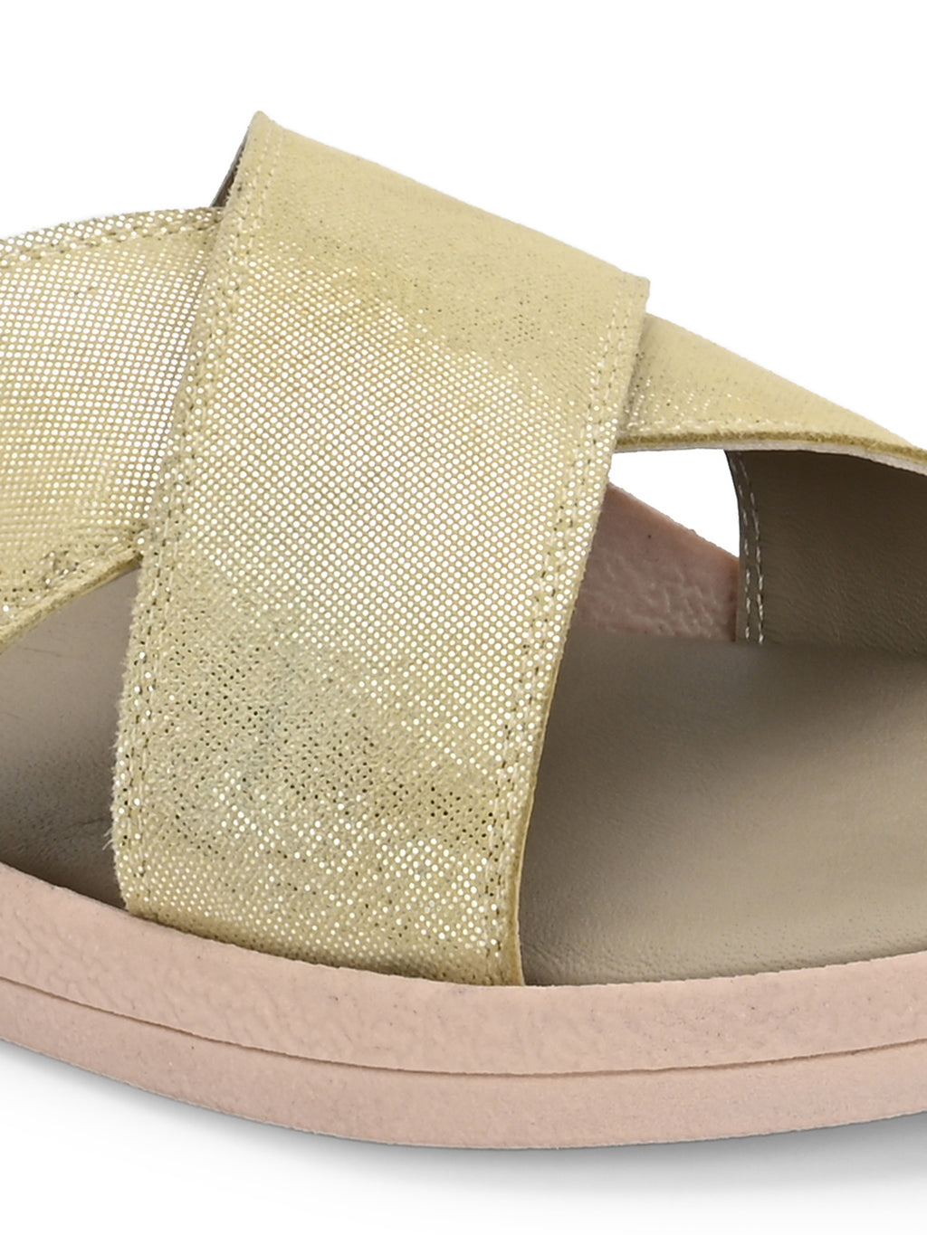 Golden Crisscross Slide Sandals
