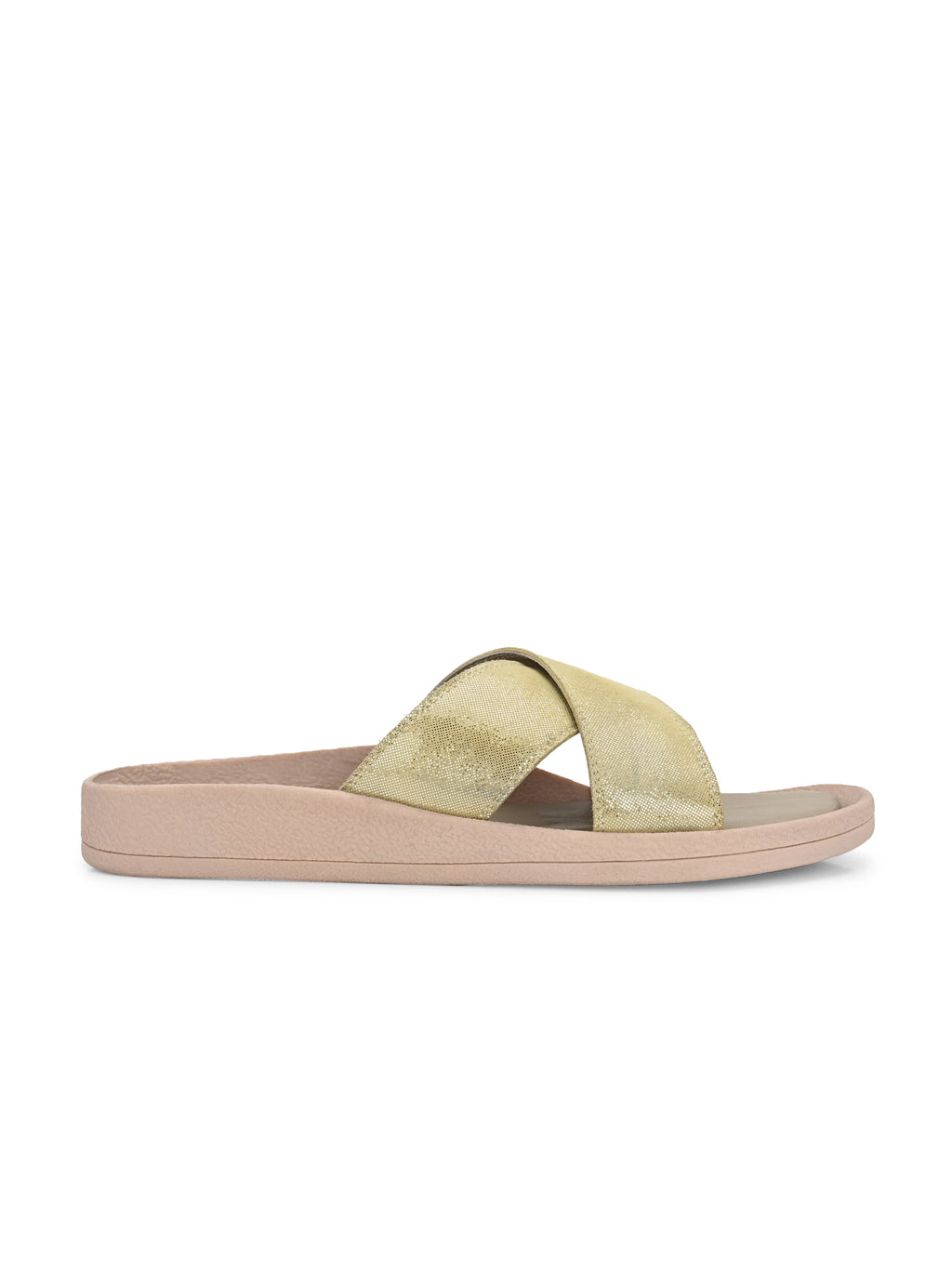 Golden Crisscross Slide Sandals