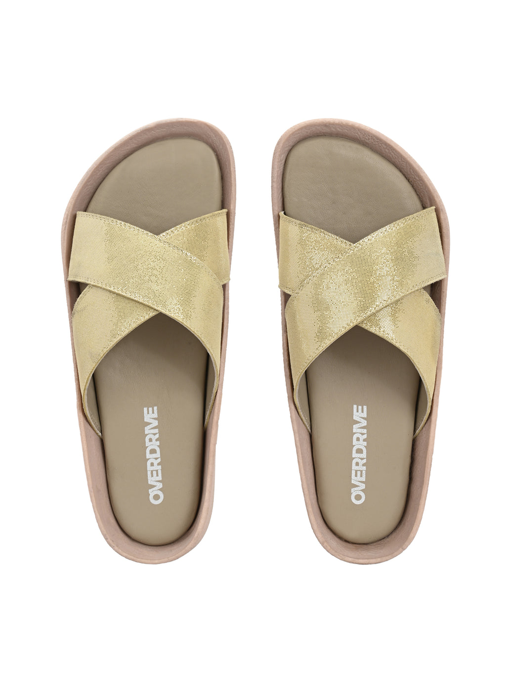 Golden Crisscross Slide Sandals