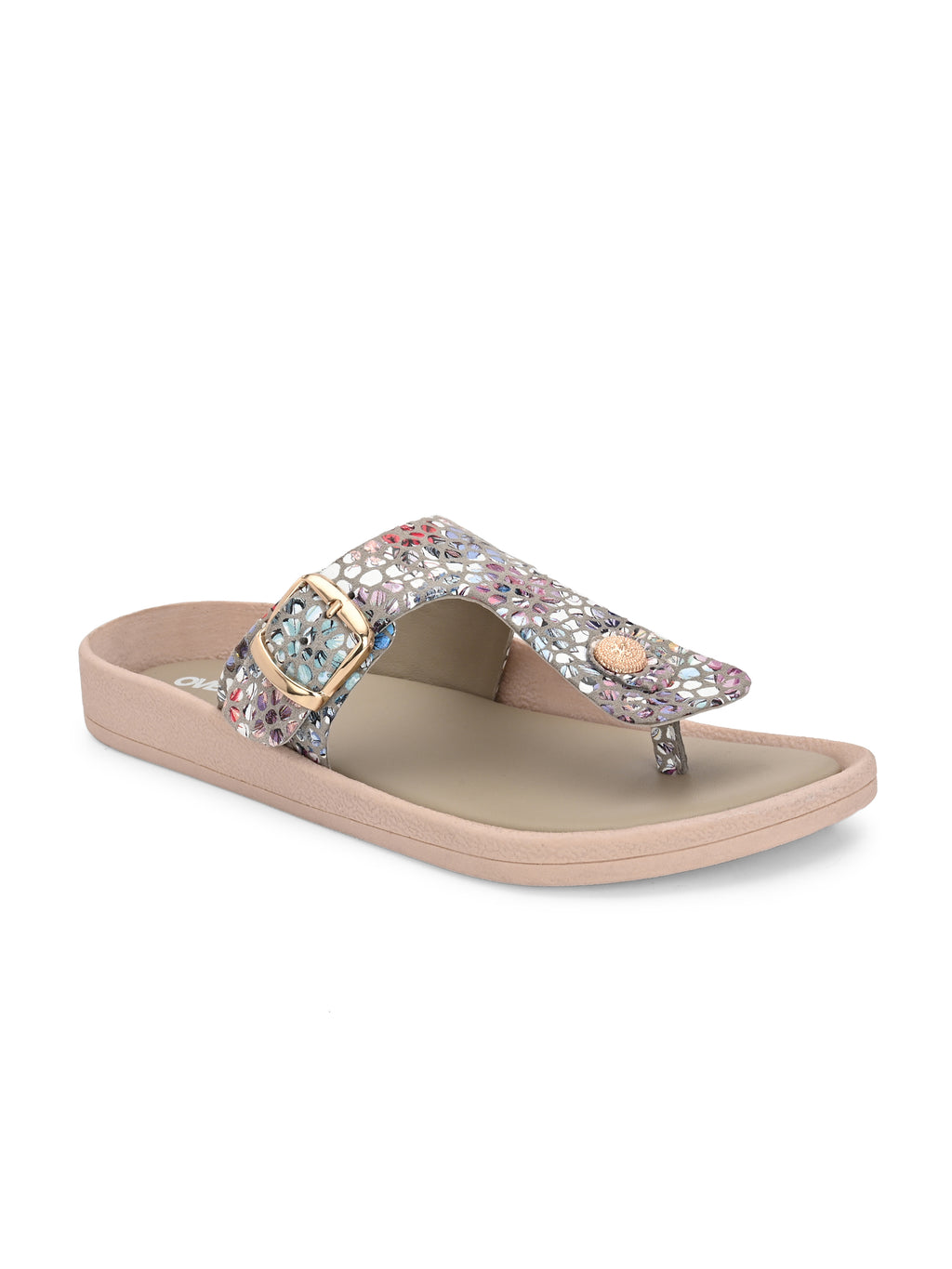 Multicolor Embellished Toe Ring Sandals