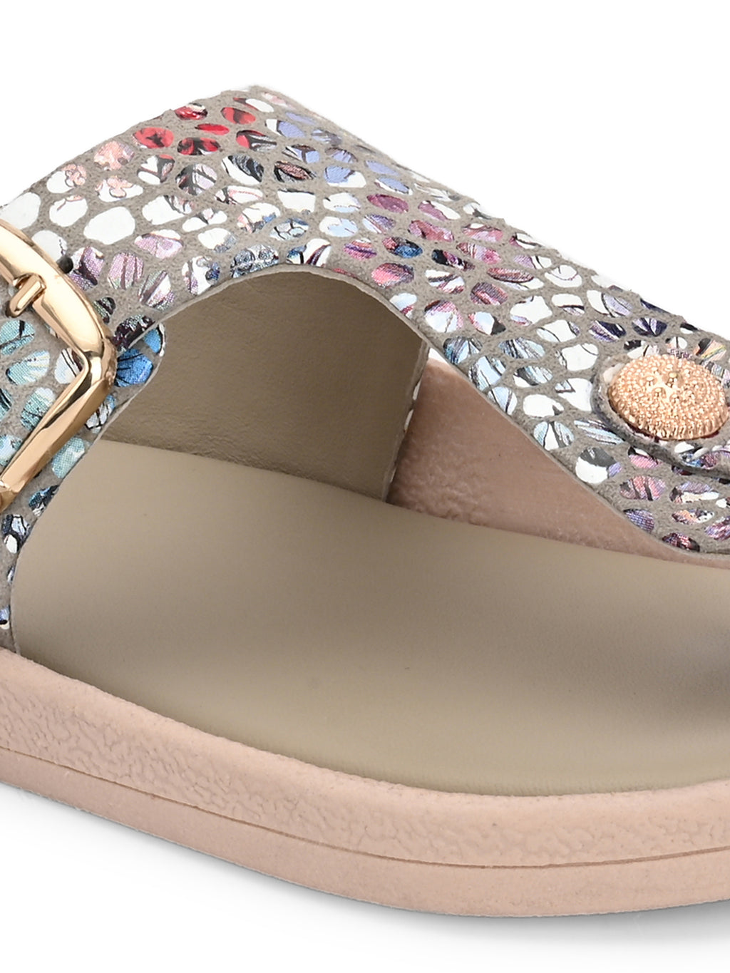 Multicolor Embellished Toe Ring Sandals