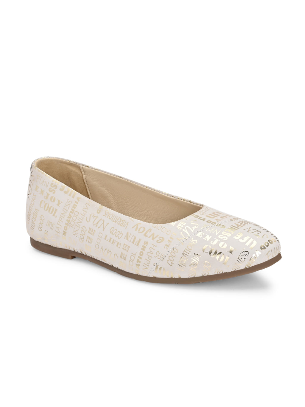 White Printed Ballerinas with Words