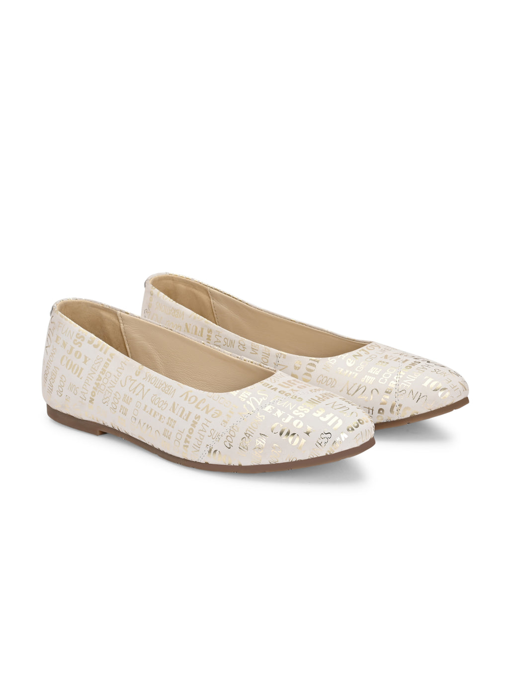 White Printed Ballerinas with Words