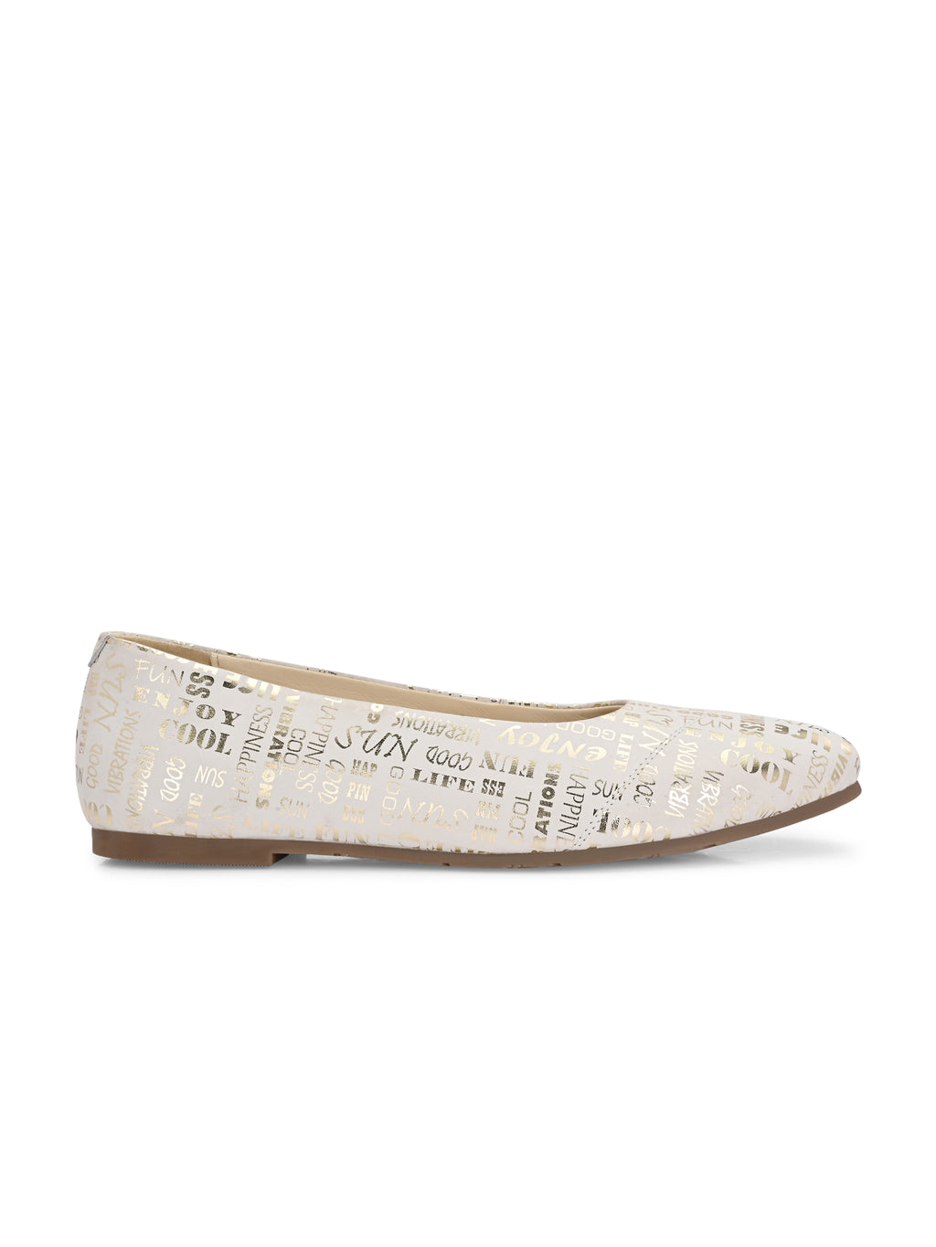 White Printed Ballerinas with Words