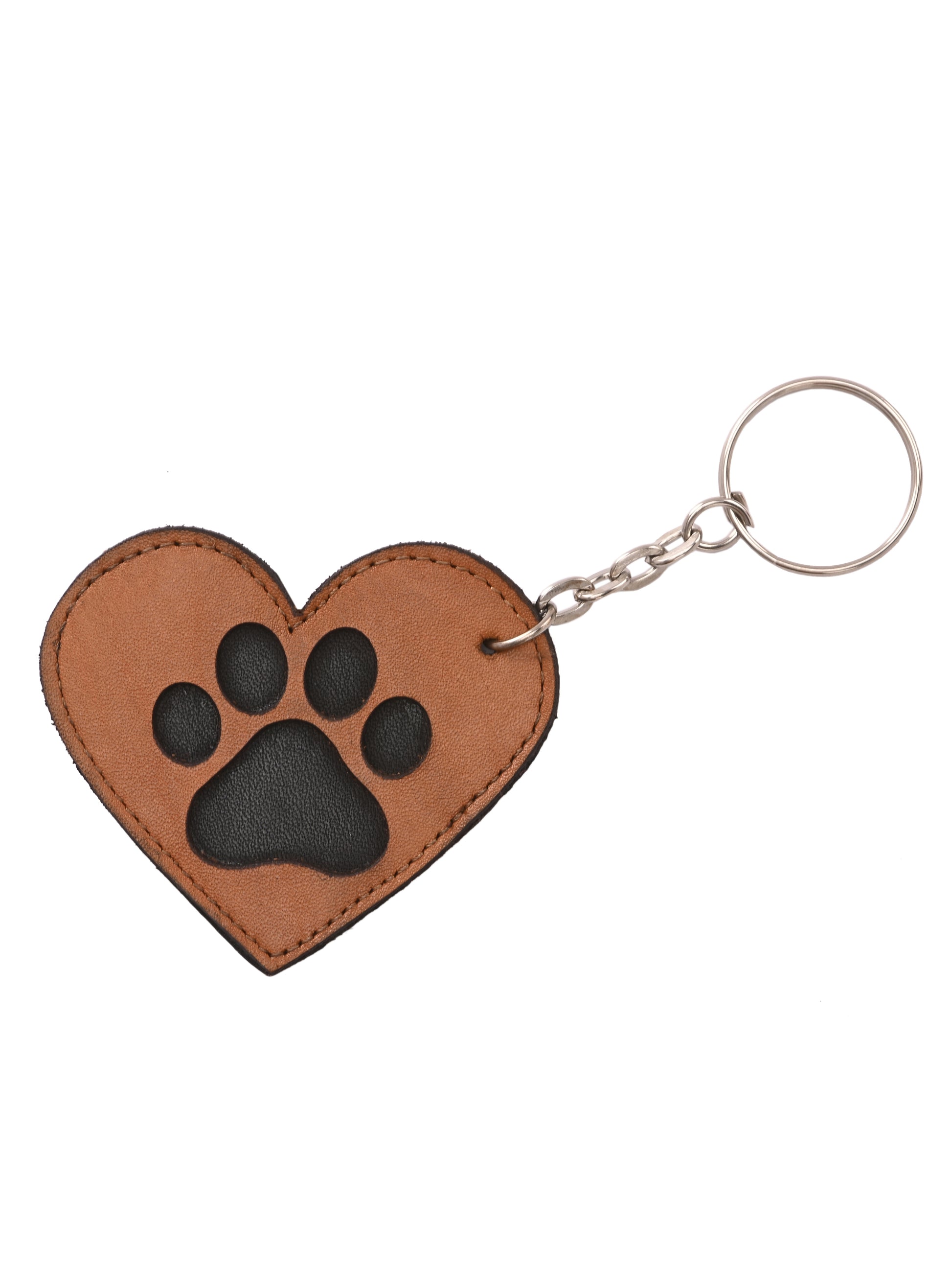 PawPrint Heart Leather Keychain