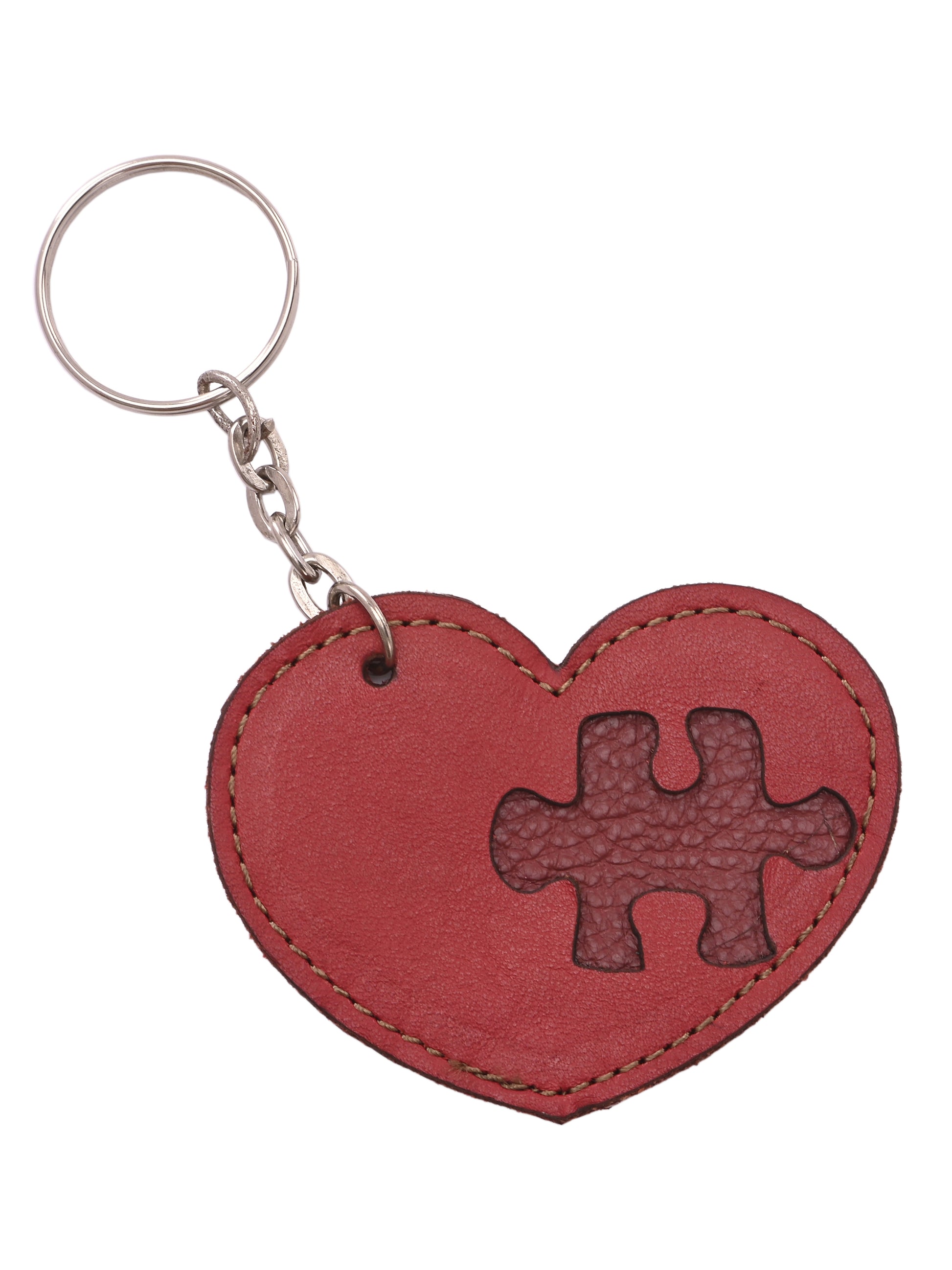 Unity Heart Leather Keychain (Red Puzzle Heart)