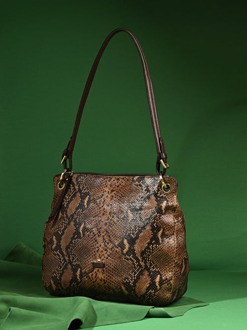Serpentine Brown Leather Shoulder Bag